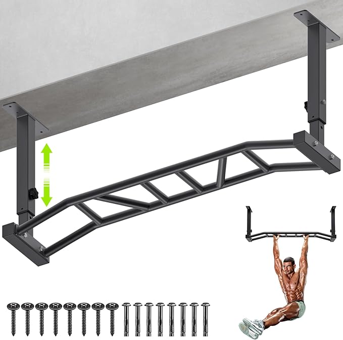 Kipika 48" Ceiling Mounted Pull Up Bar, Heavy Duty Multi-Grip Chin Up Bar,Mounted Pullup Bar, Adjustable Height, Pull Up B...