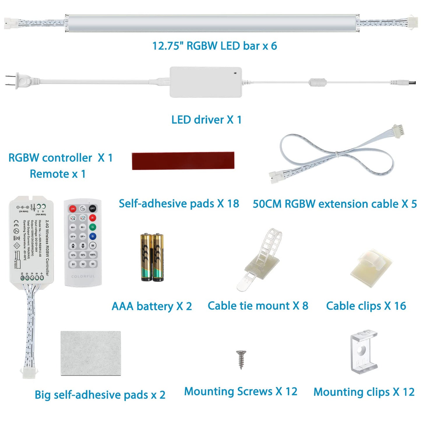Litever Under Cabinet Led Lighting Kit. Rgb Color & Bright Warm White Light. Slim Linkable Led Light Bars With Power Adapter  Controller  Extension Cords. Max 24W. Dimmable. Plug In. Rgb + 3000K.