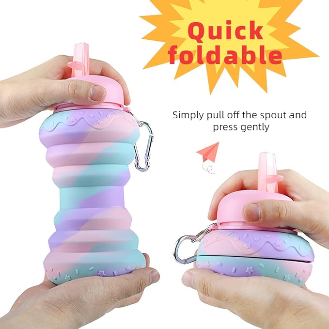 Collapsible Water Bottles，Foldable Sport Cups，Leak Proof Reusable Bpa Free Water Bottles，21oz Mixed Colors Design，for Outdoor, Travel Gym Hiking Pink
