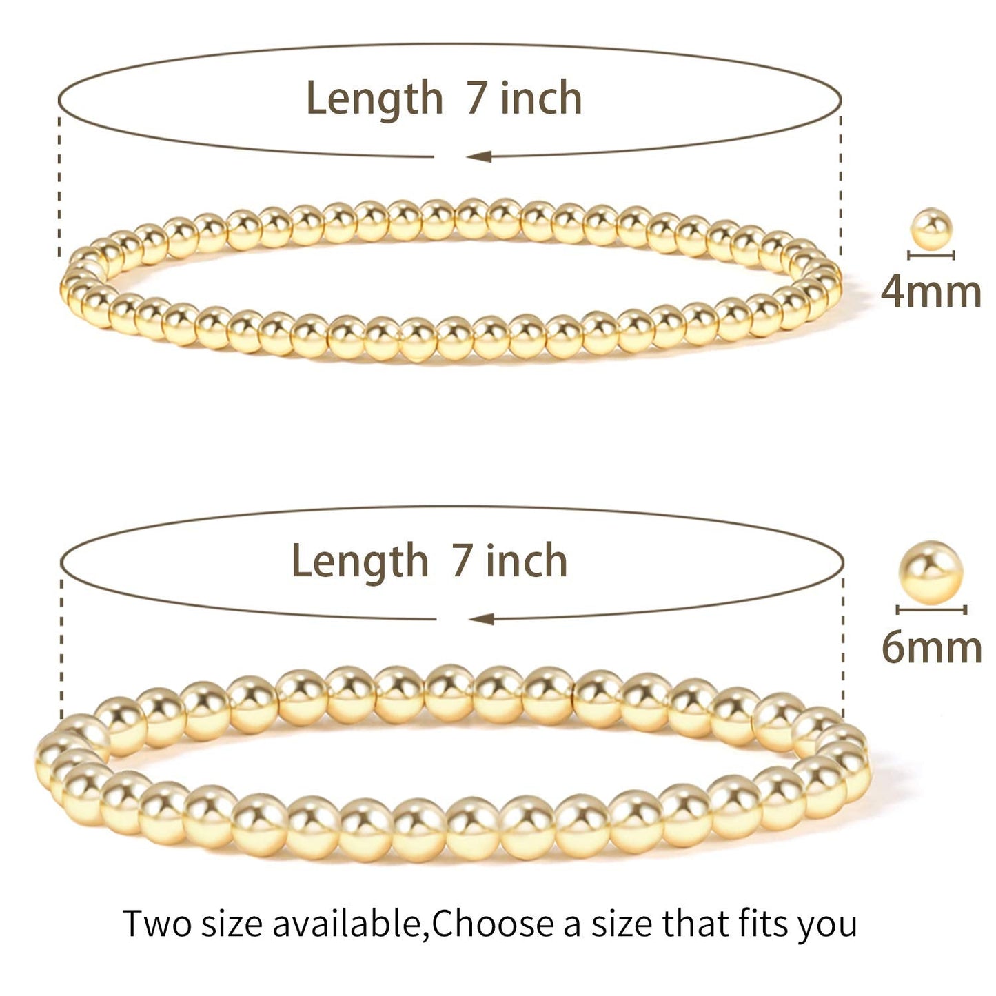 Badu Gold Bead Bracelet for Women 14K Gold Plated Bead Ball Bracelet Stretchable Elastic Hypoallergenic Bohemian Stackable Brace