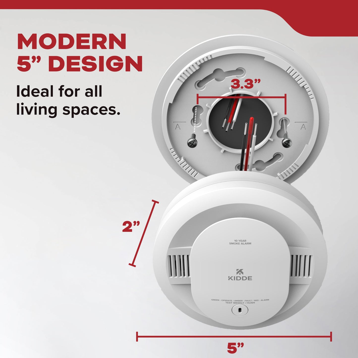 Kidde Hardwired Smoke Detector, 10-Year Battery Backup, Interconnectable, LED Warning Light Indicators, 20SA10