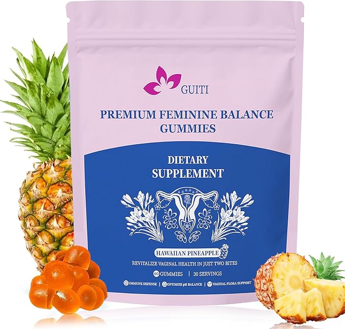Premium Feminine Balance Gummies for Women, Pineapple Gummies for Women PH, Bacillus Coagulans Hawaiian Pineapple Flavored Gummies, Vaginal Probiotics, Vegan, Gluten-Free, 60 Gummies