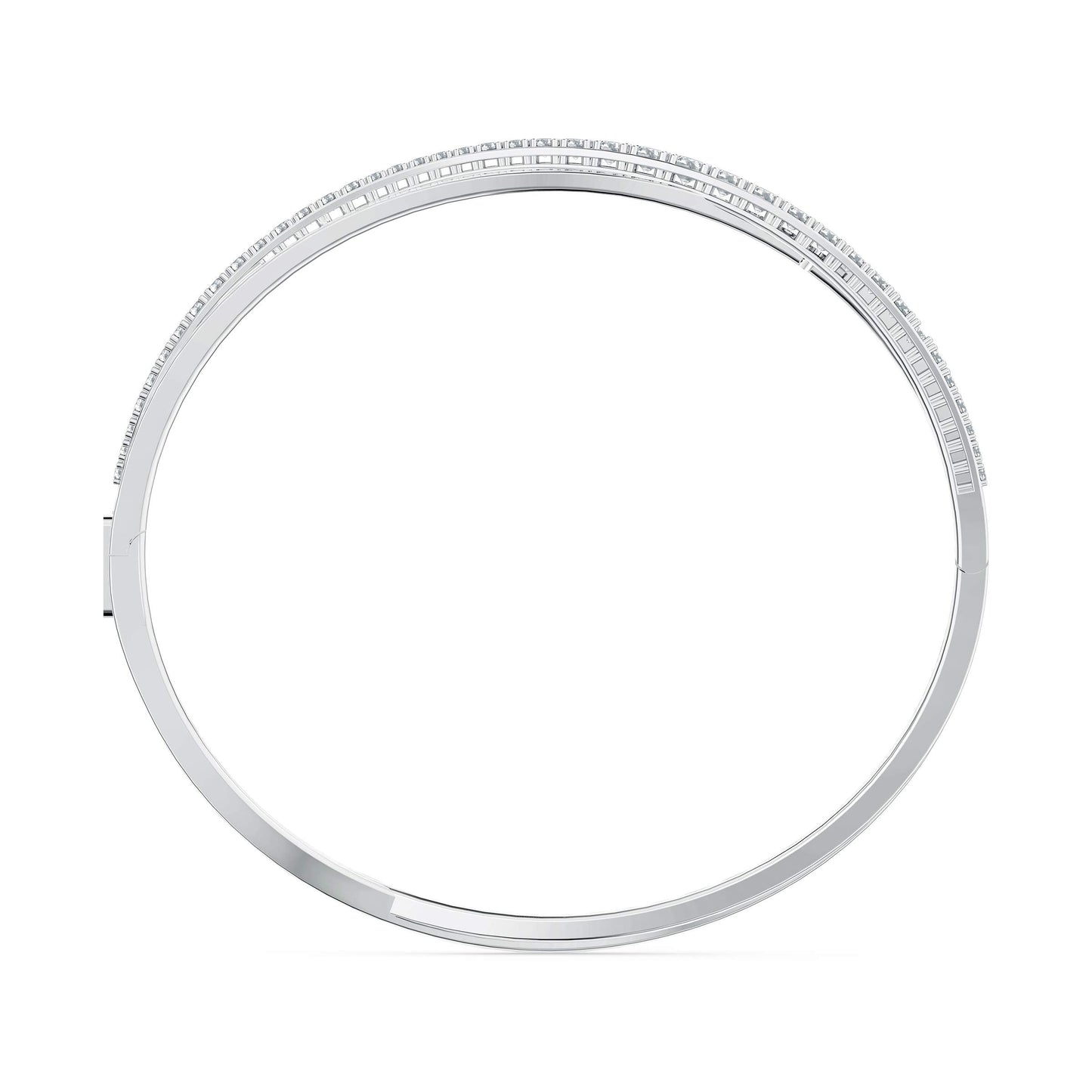 Swarovski Hyperbola Women's Bangle Bracelet with Clear Swarovski Crystals on a Rhodium Finished Setting, Size L