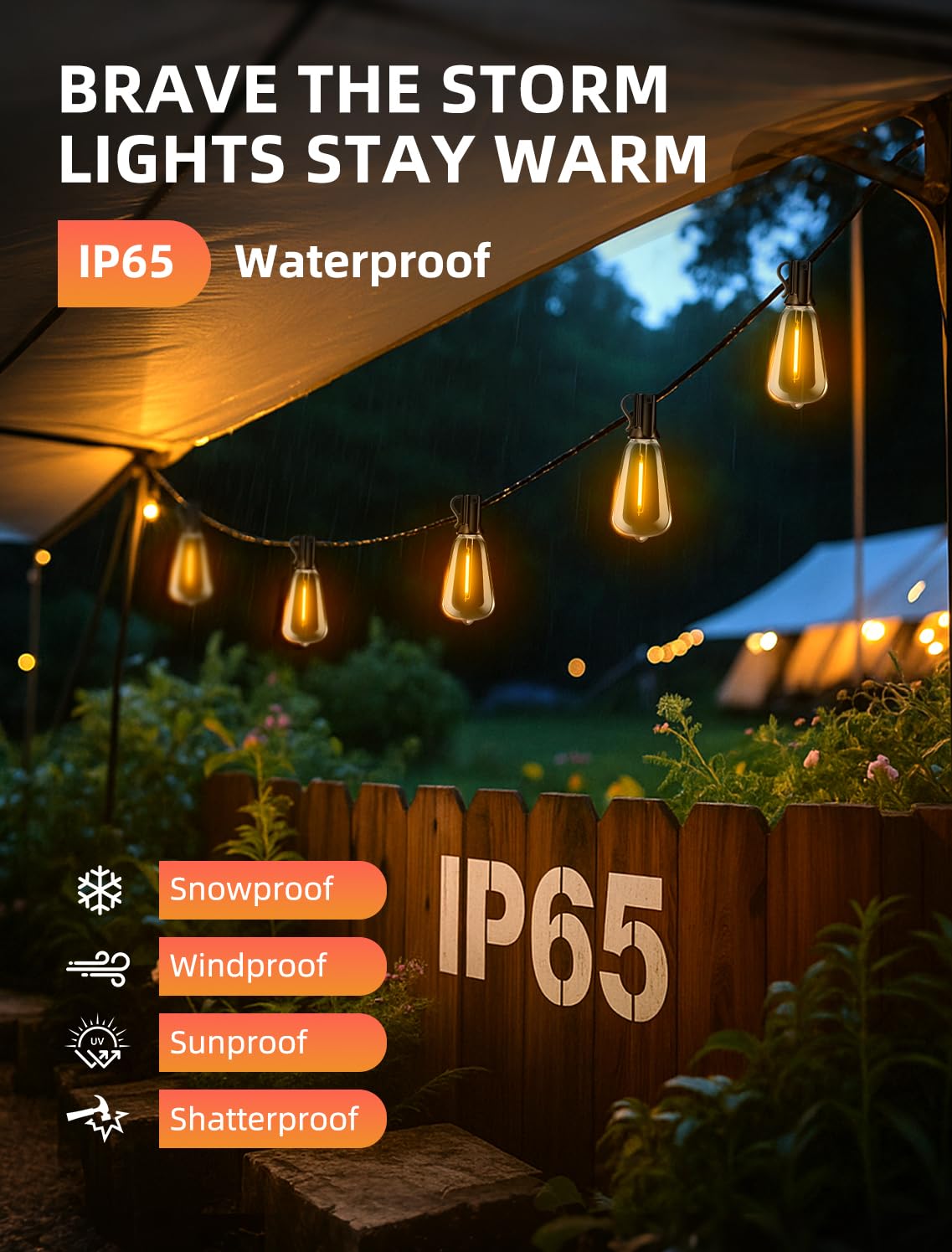 Vozuji Outdoor Patio String Lights: 200Ft 60M Outside Waterproof Light - Remote Dimmable St38 Shatterproof Bulb Connectable Hanging Outdoor Electric Lighting - Backyard Yard Gazebo Porch Party