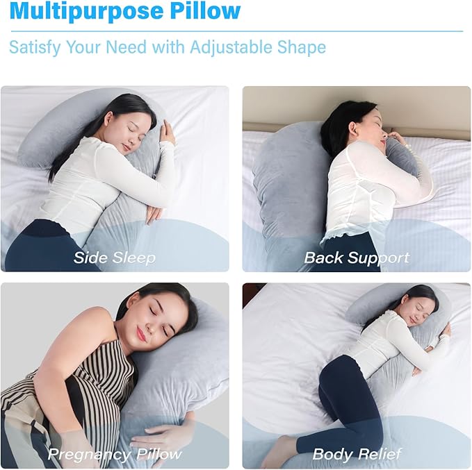 Swan Body Pillow with Cover, 71 Inches King Size Memory Foam Full Body Pillow for Side Sleeper, Long Pregnancy Pillow with Contour Support for Back, Knee, Leg Relief - King Size Grey
