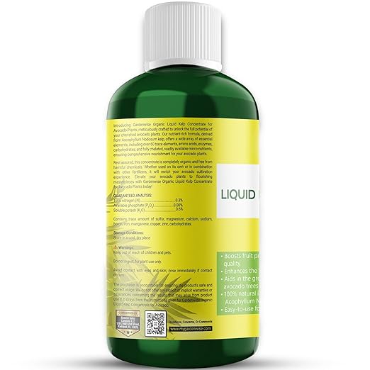 Organic Premium Kelp Seaweed Fertilizer - Liquid Plant Food - Nutrient-Rich Soil Enhancer - Improves Fruit Yield and Quality - Natural Plant Food for Avocado Tree (16 OZ)