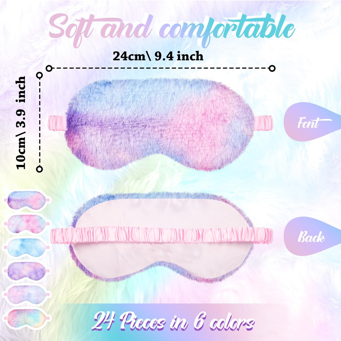 Geyoga 24 Pcs Plush Sleep Eye Mask Silk Furry Eye Covers for Sleeping Cute Sleep Mask Fluffy Comfortable Sleeping Blindfold for Travel Sleepover Nap Party Supply Girls Women, Rainbow Color