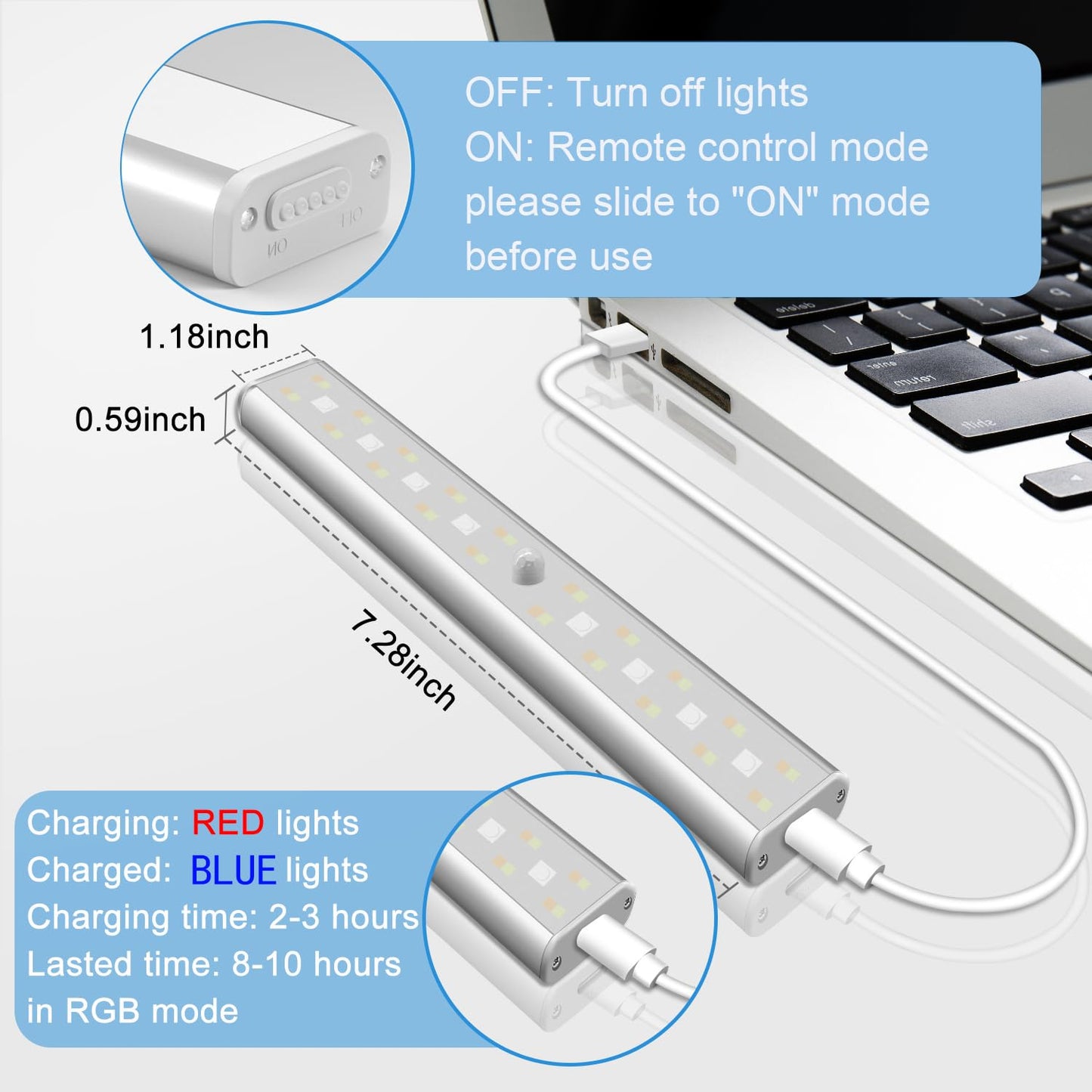 Diomart Remote Control RGB LED Under Cabinet Lighting, Rechargeable, Aluminum, 15 Color Changing, 48 LEDs, 1 Pack