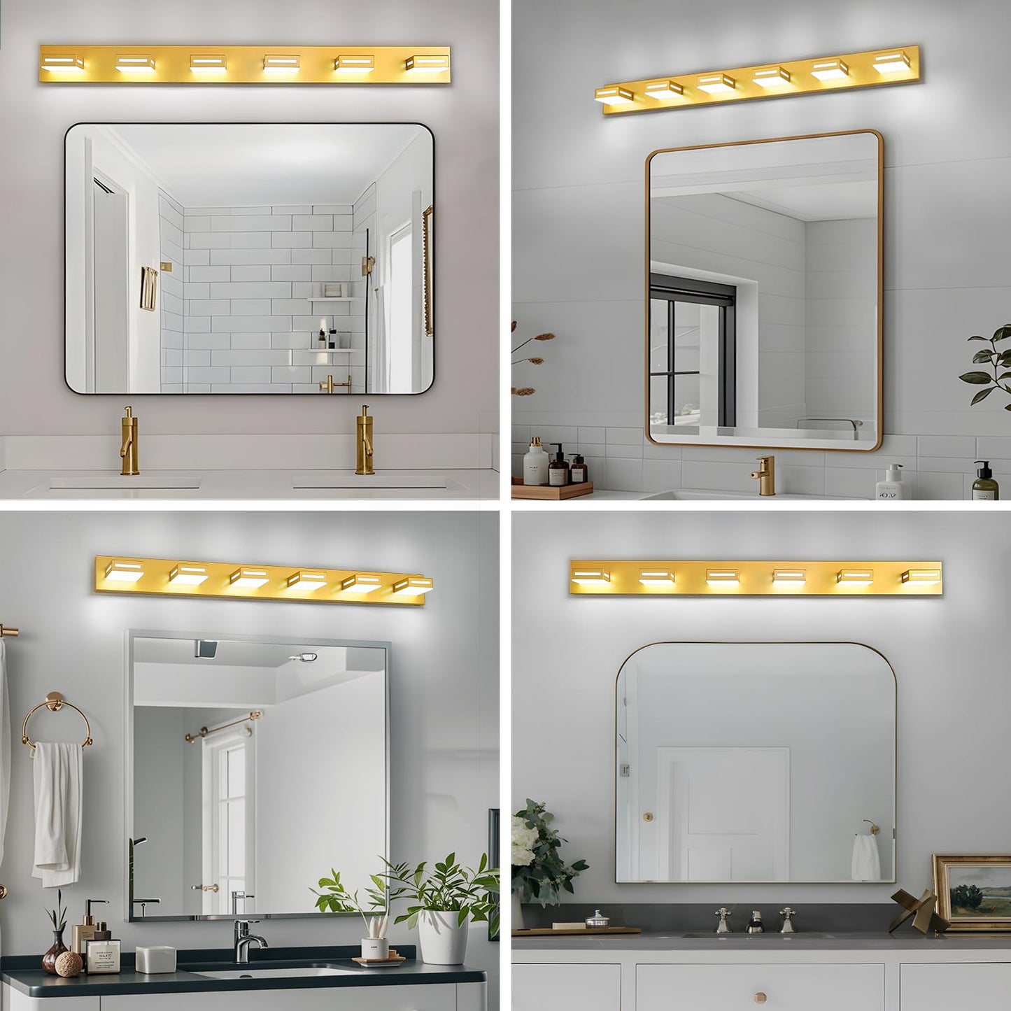 Donrao 48-Inch 6-Light Led Modern Gold Bathroom Vanity Light Fixtures Over Mirror  Bathroom Lighting Fixtures With Cool White 6000K  Vanity Wall Lights For Bath Restroom Powder Room