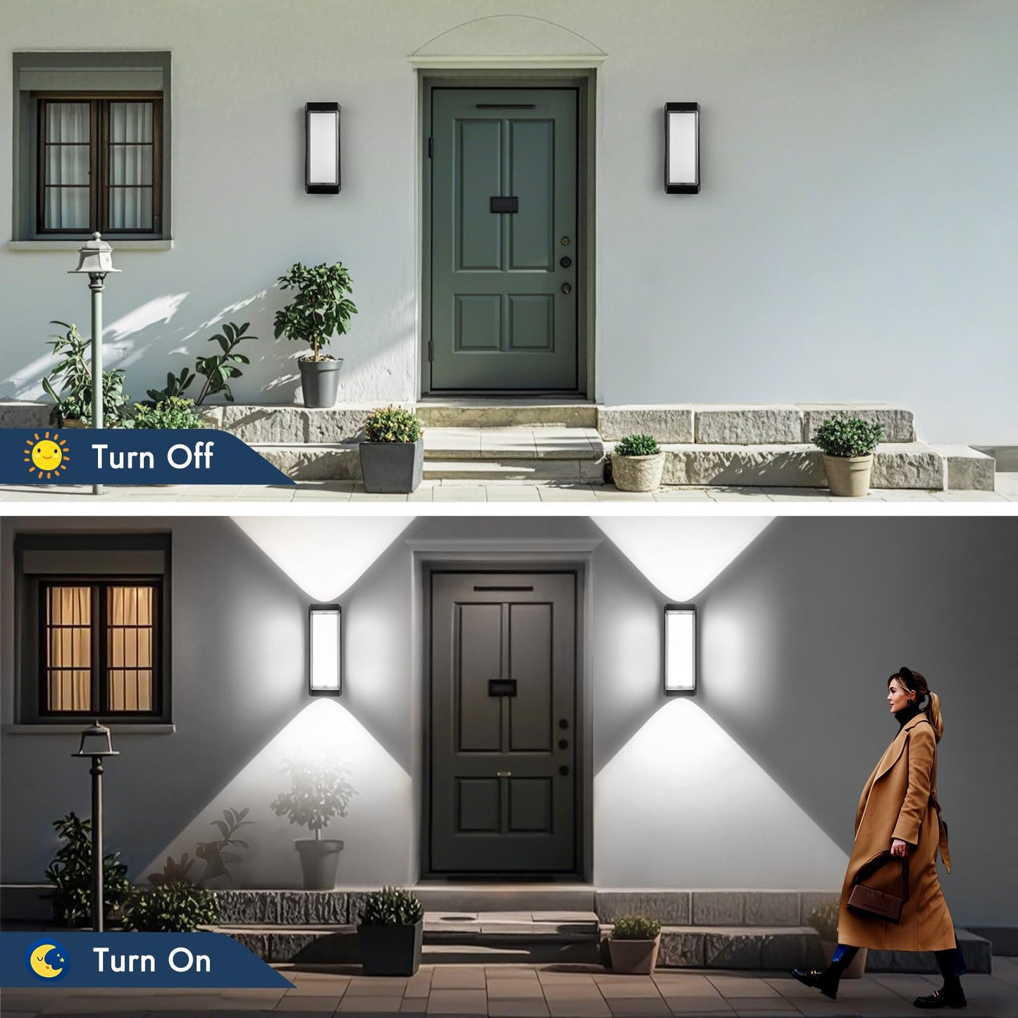 Dugwry Led Exterior Lighting Fixtures  24W Ip65 Waterproof Outdoor Wall Sconce  3000Lm 6000K Porch Lights With Double Lampshades  Black Wall Lamps For Outside  Modern Wall Mount Lighting For Entryway