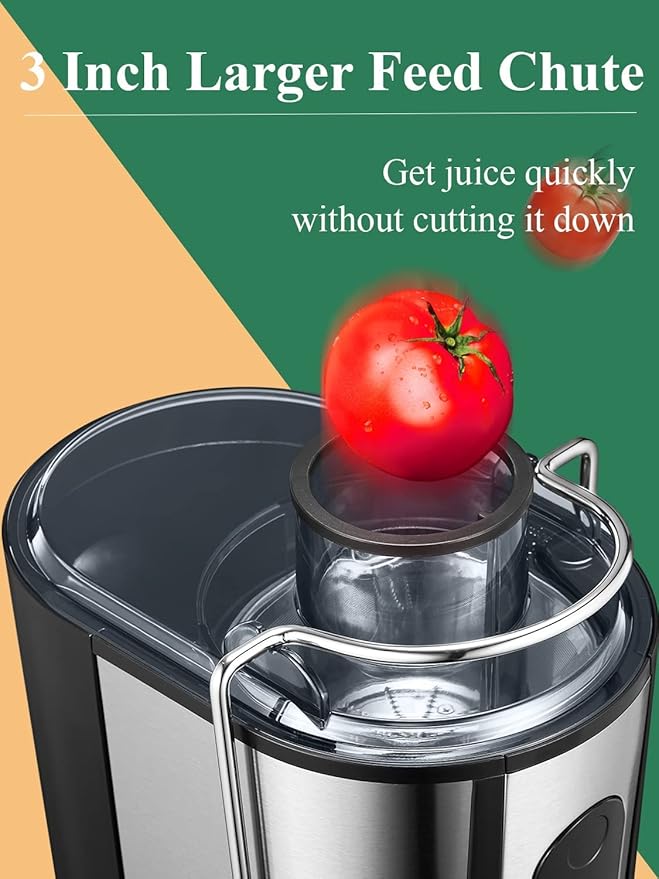 Juicer Machines with Anti-drip & Anti-slip Function, Centrifugal Juicer Whole Fruit and Vegetable with 3-inch Wide Food Chute, 2 Speeds, Recipe Included, Easy to Clean