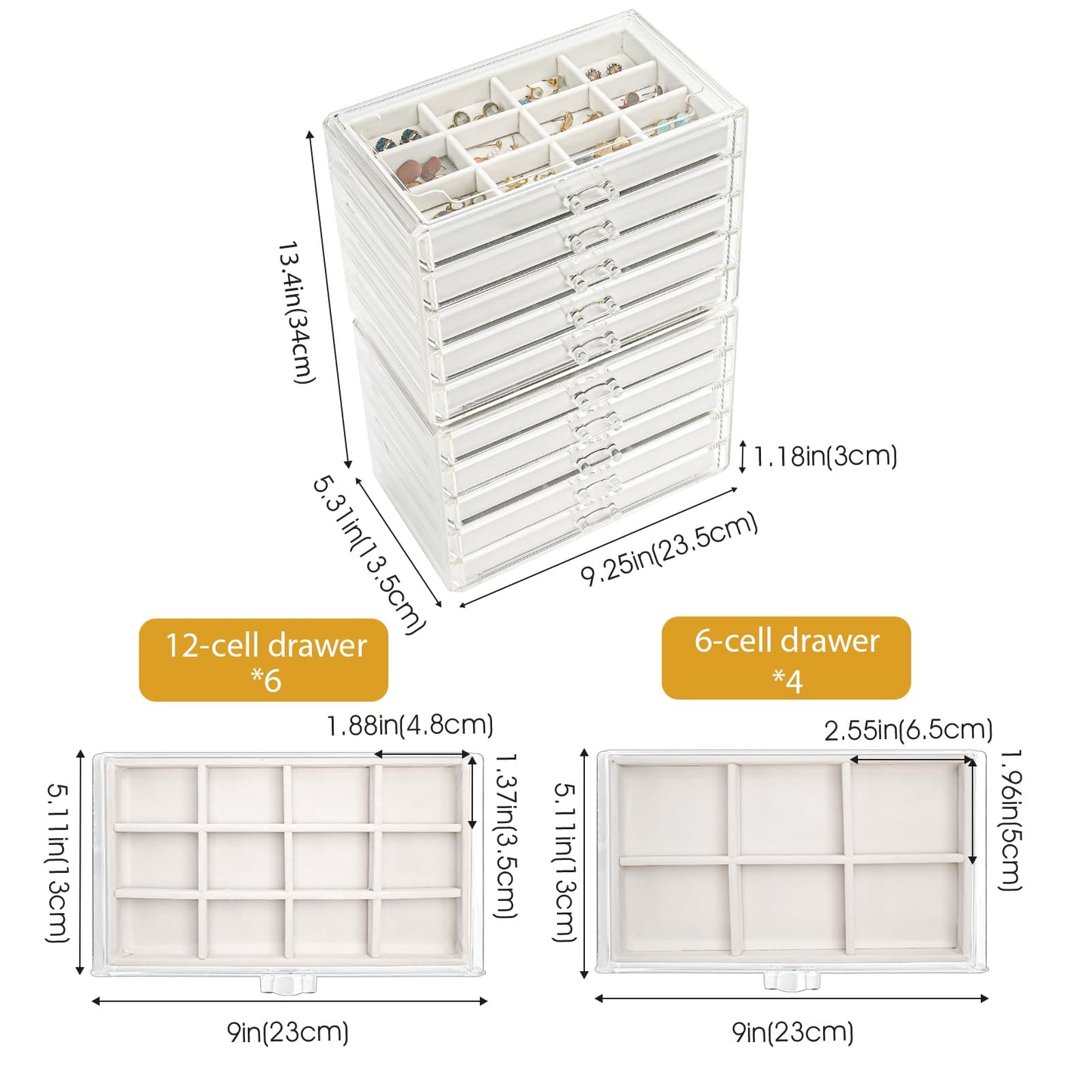 ProCase Earring Holder Organizer Jewelry Box with 10 Drawers, Acrylic Clear Earring Case with Adjustable Velvet Trays for Women