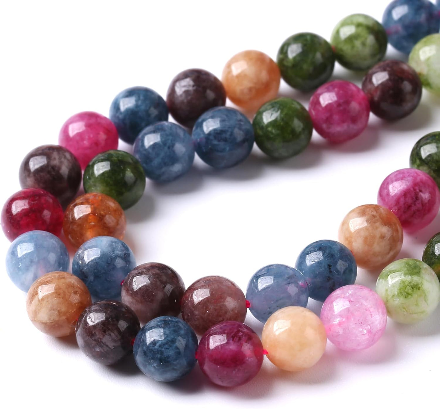 36pcs 10mm Natural Colorful Tourmaline Jade Stone Beads Round Loose Crystal Healing Energy Beads for Jewelry Making DIY Bracelet Necklace Earrings 15" (10mm, Colorful Tourmaline)