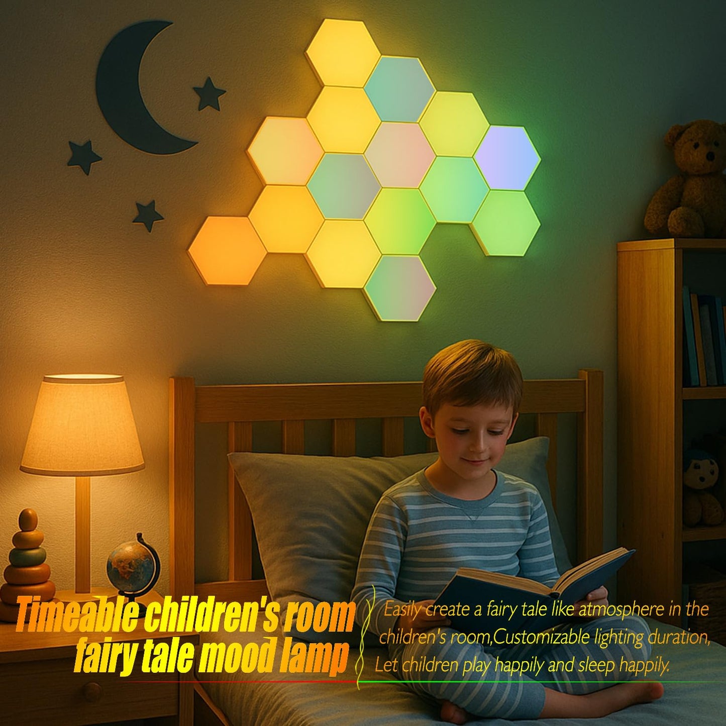 EXQSERAMC Smart RGB Modular Hex Light Panels LED Splicing Hexagon Bright Mood Wall Lamp Music Sync Creative DIY Geometric Gaming Lights Honeycomb Shape Panel