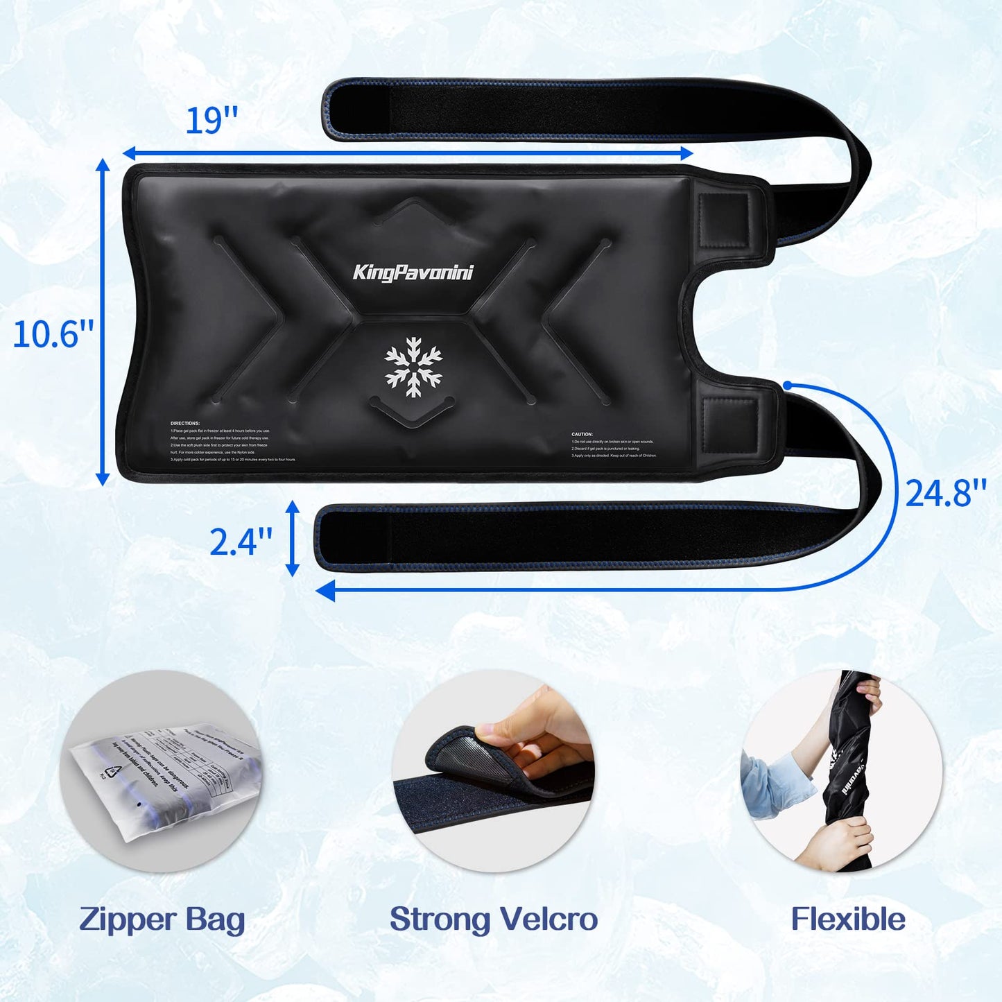 KingPavonini XXL Knee Ice Pack Wrap Around Entire Knee After Surgery, Large Reusable Gel Ice Pack for Injuries, Pain Relief, Swelling, Sports Injuries, 1 Pack (Black)