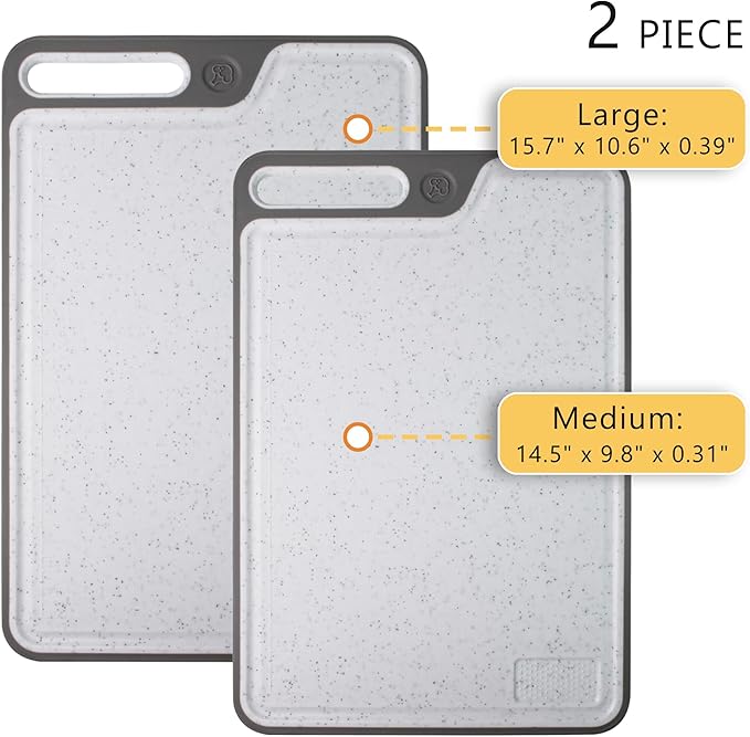 Cutting Boards for Kitchen, Large Cutting Board Set of 2, Non-Slip Cutting Board with Dandle and Juice Groovenon, Dishwasher Safe Cutting Boards (Gray)