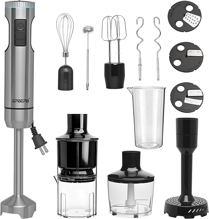 Handheld Immersion Blender, 1000W Powerful 11-in-1 Set for Smoothies,Orange Juicer, Egg Beater, Dough Hook, Vegetable Chopper, Potato Masher