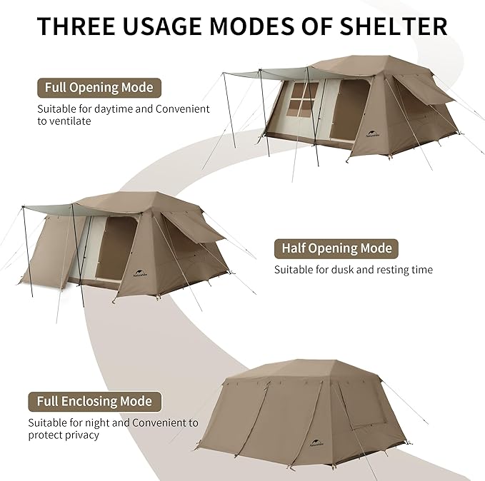 Naturehike Village Camping Tent,4/6/8 Person Tents for Camping, 60S Easy Setup Instant Tent for Family Camping, Car Camping