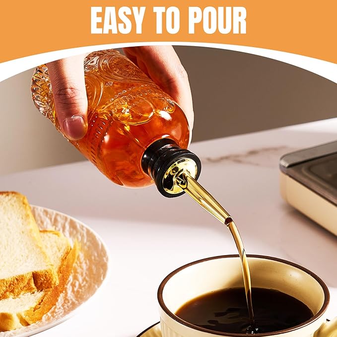 1pcs Glass Coffee Syrup Dispenser Bottles 7 OZ, Simple Syrup Bottles with Metal Pour Spout, Syrup Dispenser for Coffee Bar Accessories for Maple Honey Syrup Oil and Sauces