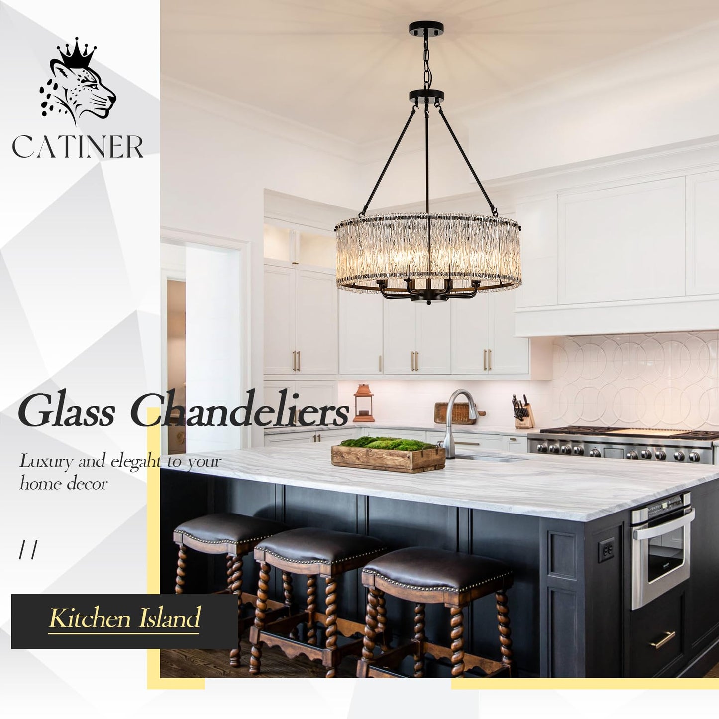 Modern Drum Chandelier 24.4 Black Crystal Glass Chandeliers 8-Light stylish Ceiling Pendant Lighting Fixture For Dining Room Foyer Living Room Bedroom