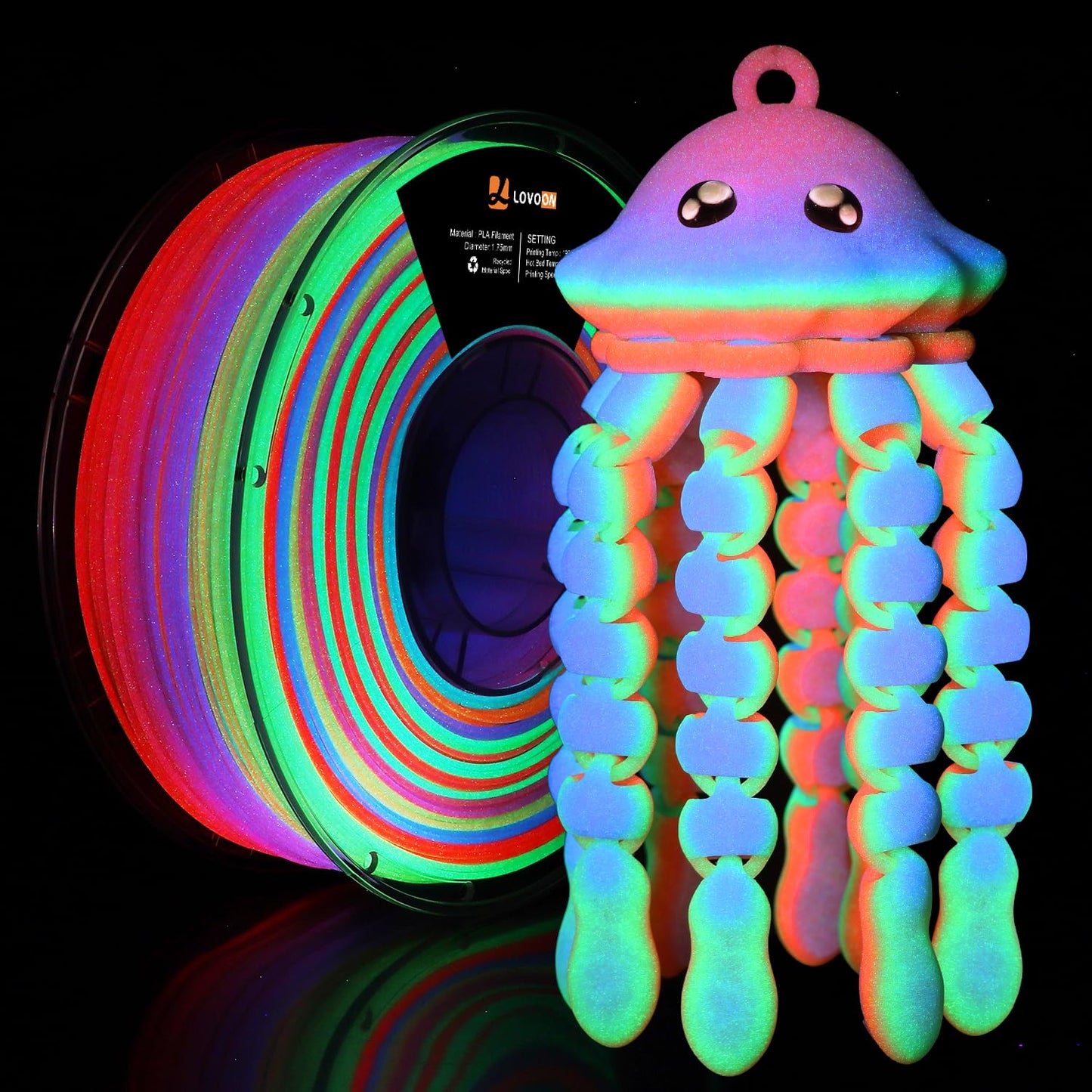 LOVOON 3D Printer Filament Luminous Glow Rainbow PLA,Magic irradiative 3D PLA Filament 1.75mm, for Halloween and Christmas Decor
