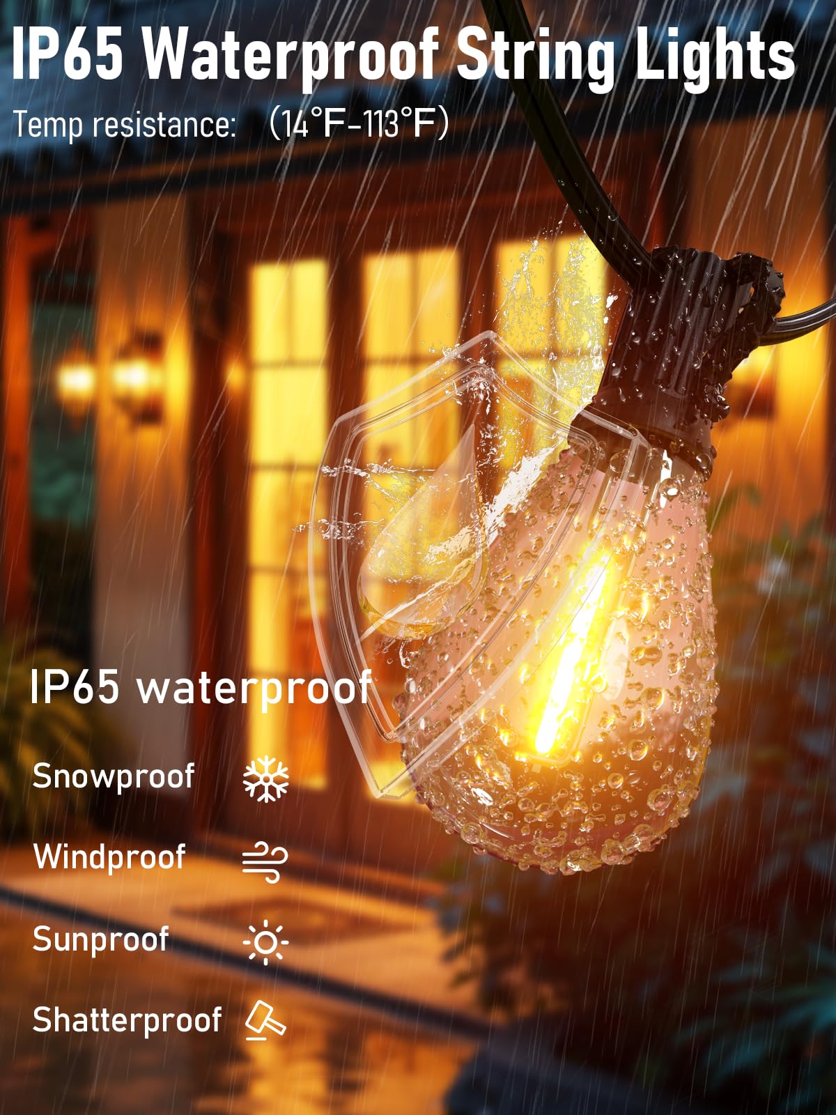 luckystyle LED Outdoor String Lights, 15FT, Warm Yellow-2200K, 6+1 Shatterproof Bulbs, Waterproof, Dimmable, Model S11
