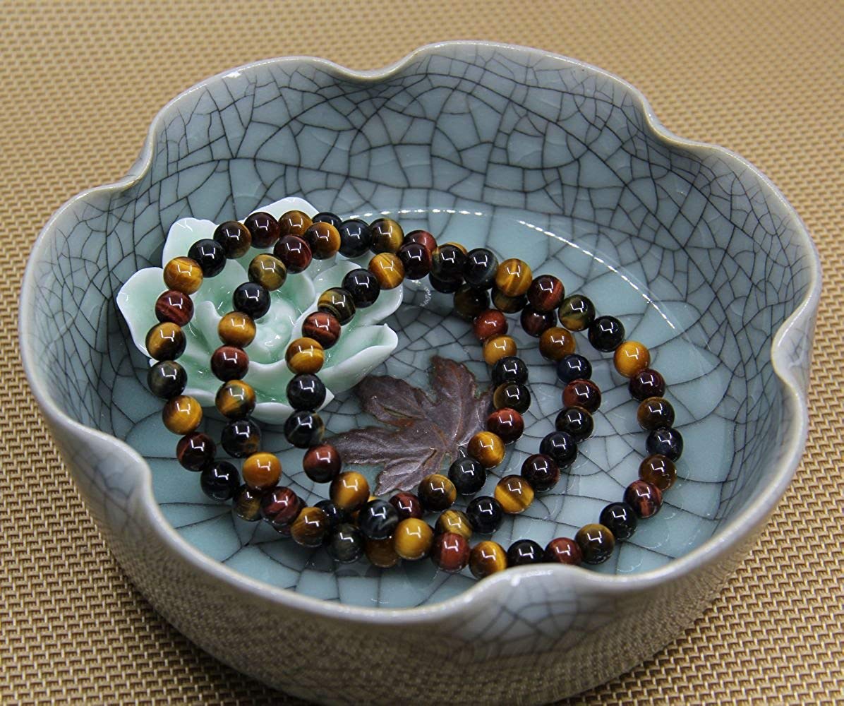 Natural AA Grade Multicolor Tiger Eye Gemstone 6mm Round Beads Stretch Bracelet 7 Unisex