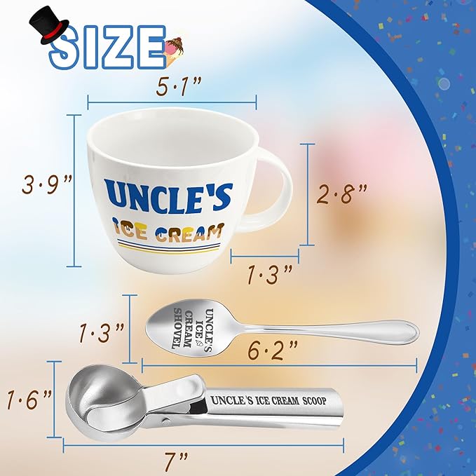Christmas Uncle Gifts, Gifts for Uncle from Niece Nephew, Uncle's Ice Cream Bowl Scoop Shovel Spoon Set, Uncle’s Ice Cream Gift, Christmas Birthday Father's Day Present for Him Man