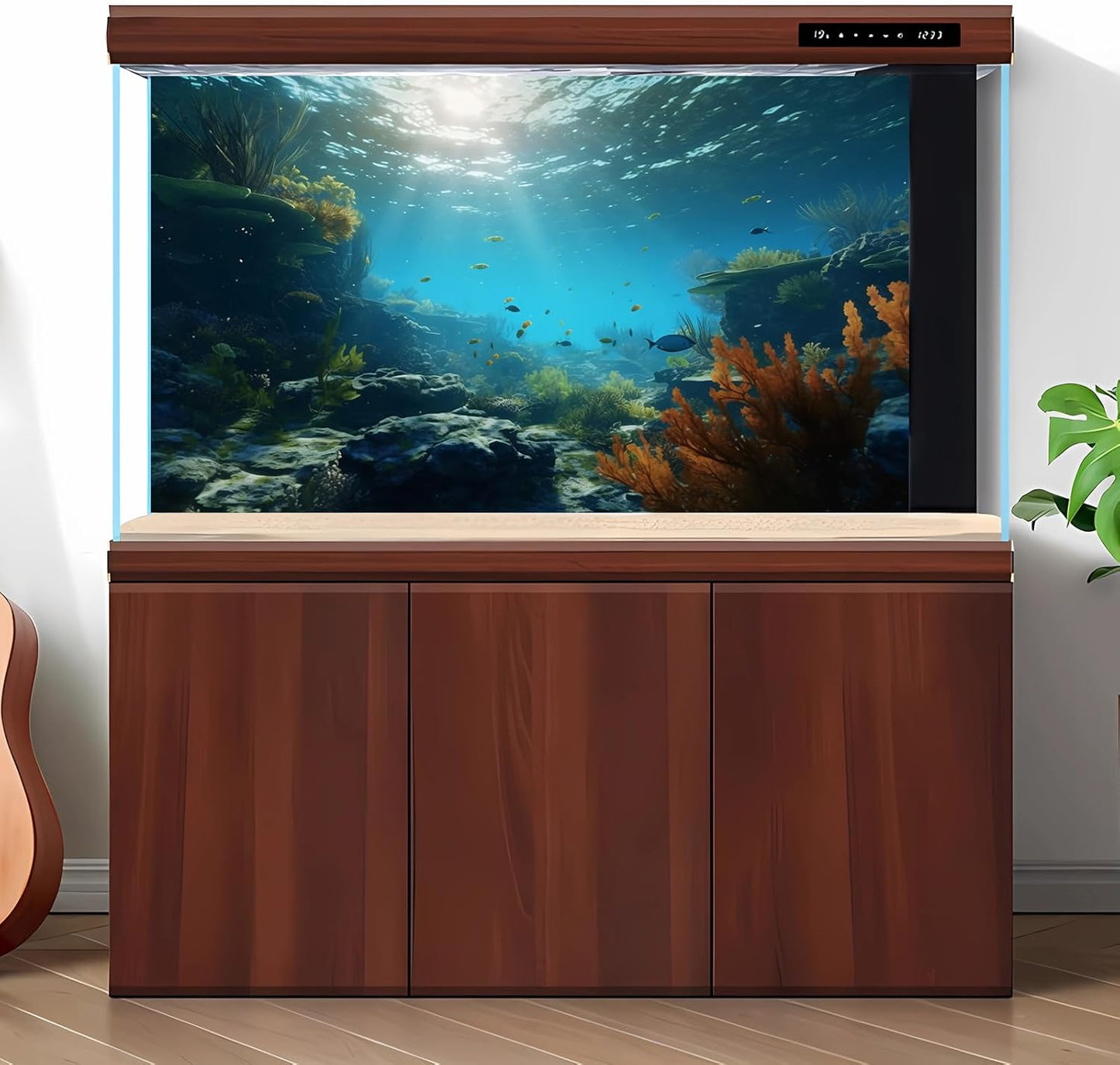 Ocean Floor Fish Tank Background Underwater Rock Aquarium Background Under The Sea Terrarium Backgrounds Aquatic Plants Sunlight Fish Tank Backgrounds Tropical Fish Aquarium Wallpaper 48x20in