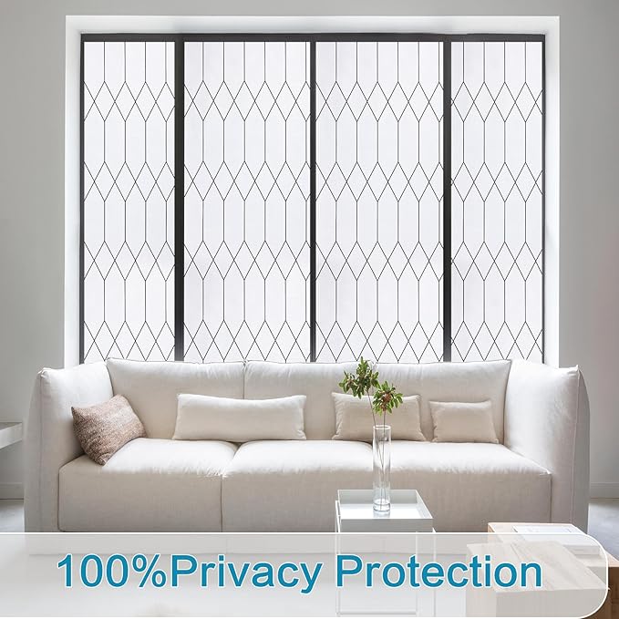 Windimiley Window Privacy Film Stained Glass Static Clings, Bathroom Frosted Leaded Decorative Window Stickers, UV Heat Blocking Opaque Removable for Home Door Coverings (29.5 x 78.7 in,White)