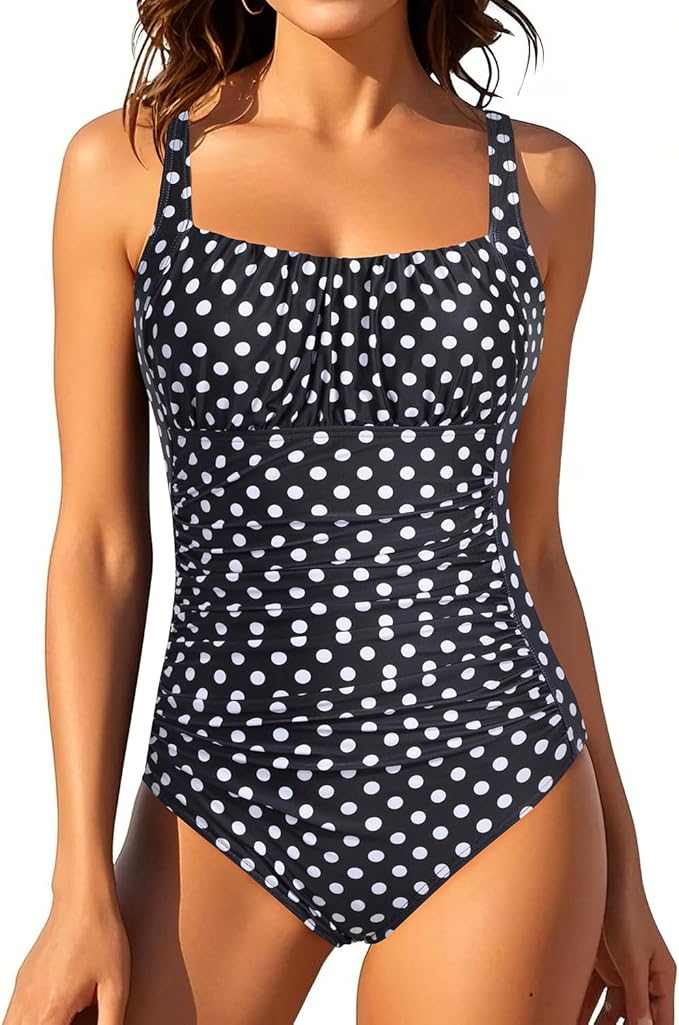 Aqua Eve One Piece Bathing Suit for Women Tummy Control Swimsuit Slimming Vintage Swimwear