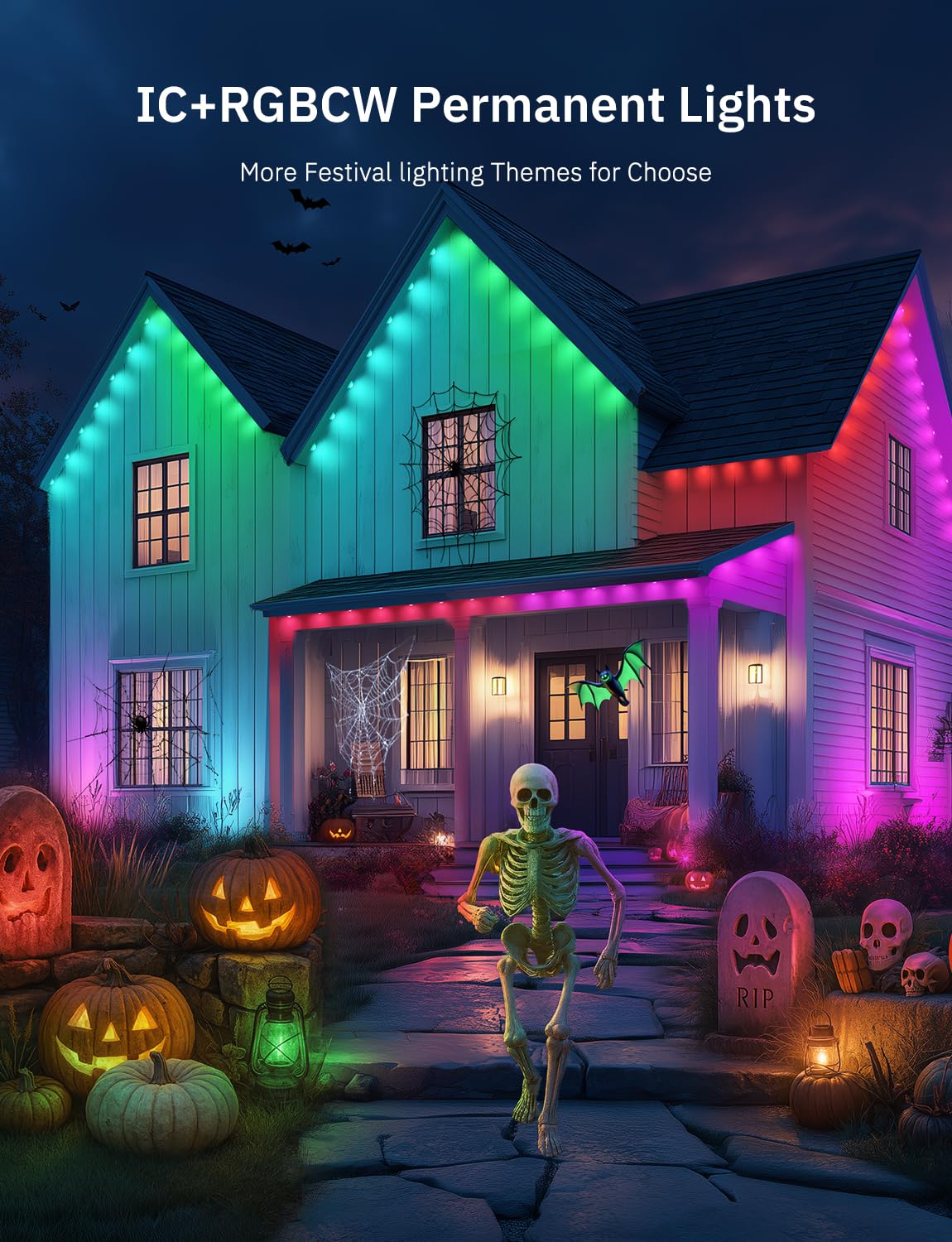 Lemonlovely 100Ft Permanent Outdoor Ic+Rgb Lights  Ip67 Waterproof Smart Led Eaves Lights With App/Remote Control  Christmas Halloween Outdoor Light With Diy Decor For House Roof And Garden Lighting