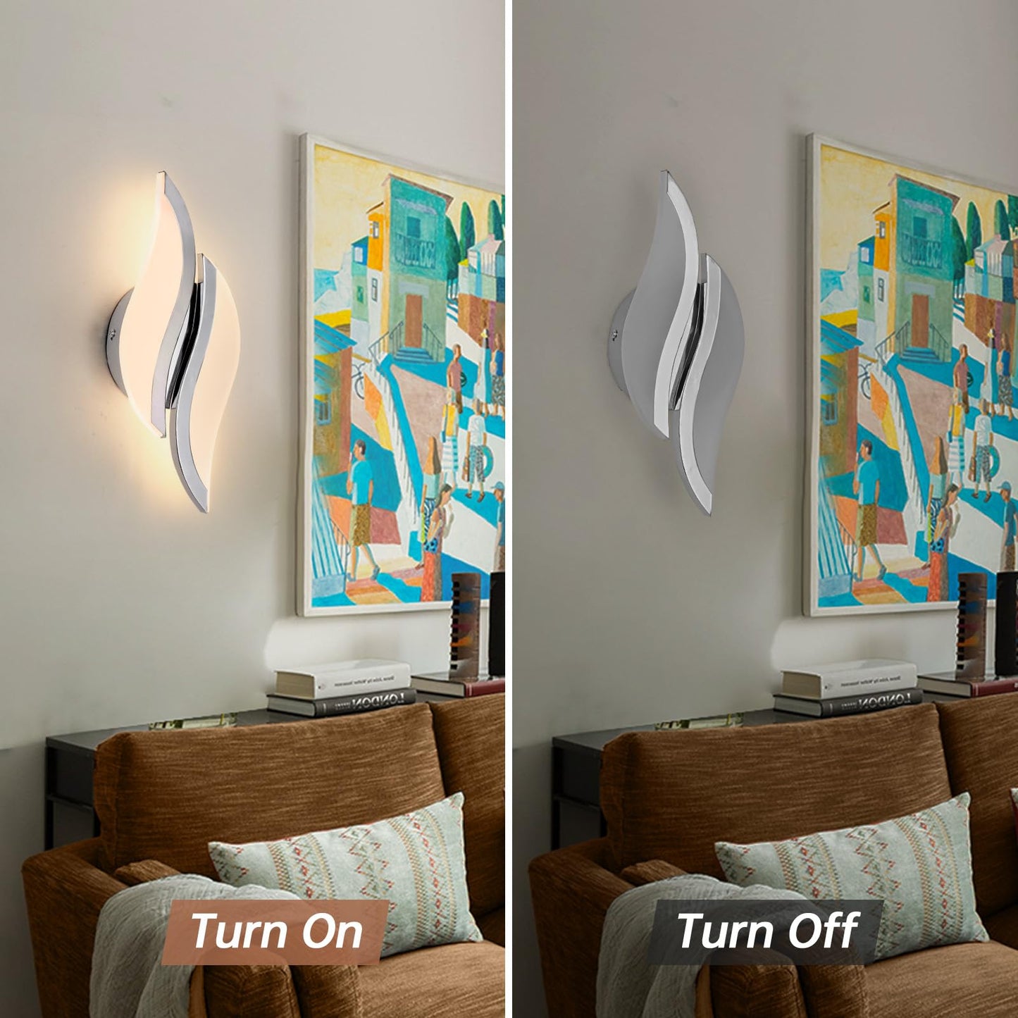 Caneoe Modern Led Wall Sconce 3000K Warm White Indoor Wall Light Fixtures Acrylic Wall Sconce Lighting For Living Room Bedroom Bedside Bathroom Hallway Stairway Wall Lamp (Chrome  1 Pack  3000K)