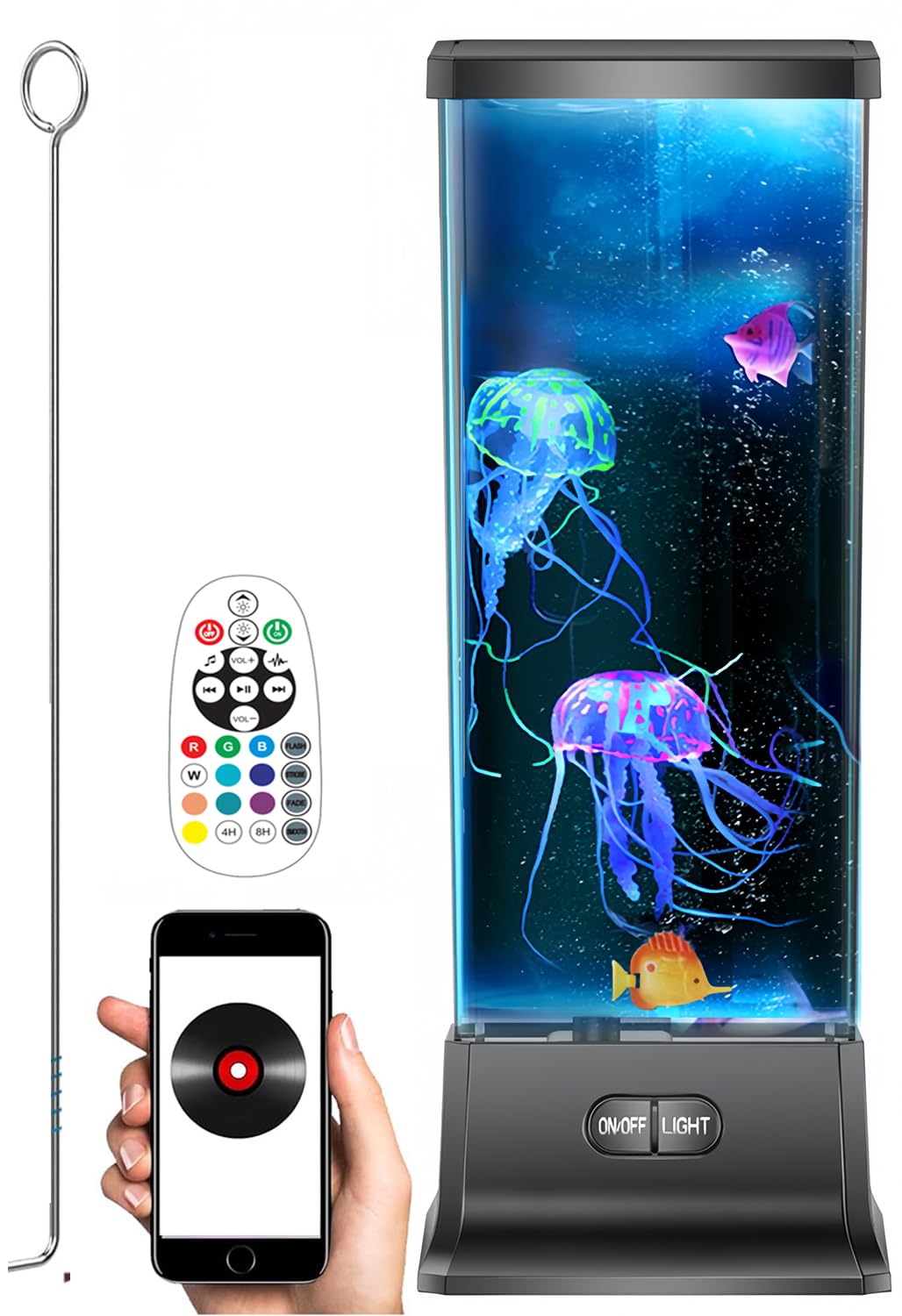 CALOVER Jellyfish Lava Lamp Night Light with White Noise, 18-Color Changing, 5 Brightness Levels, Model BH-BTJ01, Black White