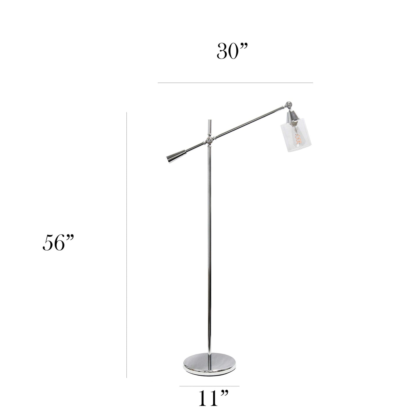 Elegant Designs LF1030-CHR Chrome Floor Lamp with Glass Shade, 30inL x 11inW x 56inH, Metal Construction