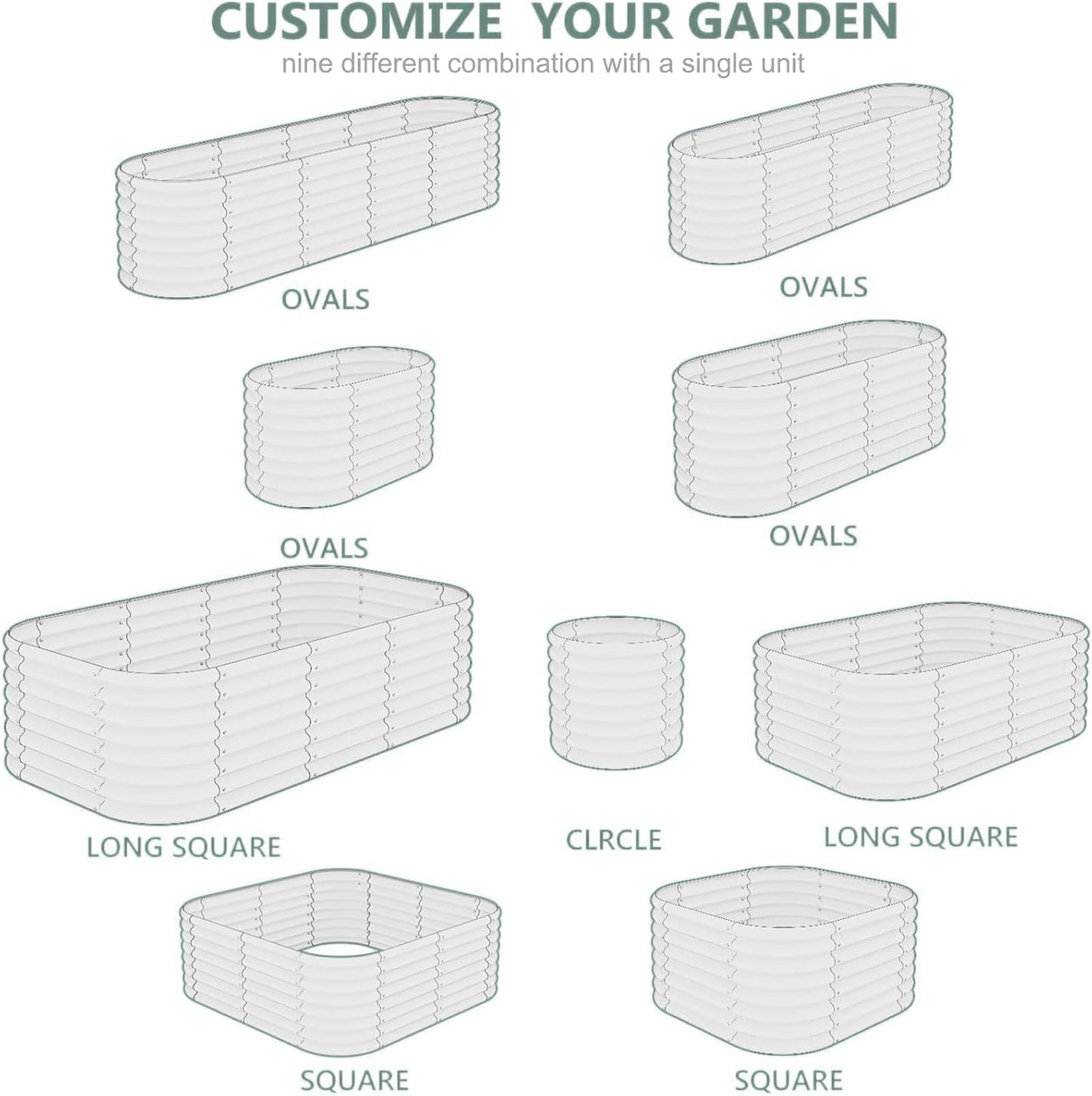 Galvanized Steel Raised Garden Bed 8x2ft Oval - 17" Tall 9-in-1 Modular Planter Box for Vegetables/Flowers, Rust-Proof Metal Outdoor Planters Rubber Edging (Grey)