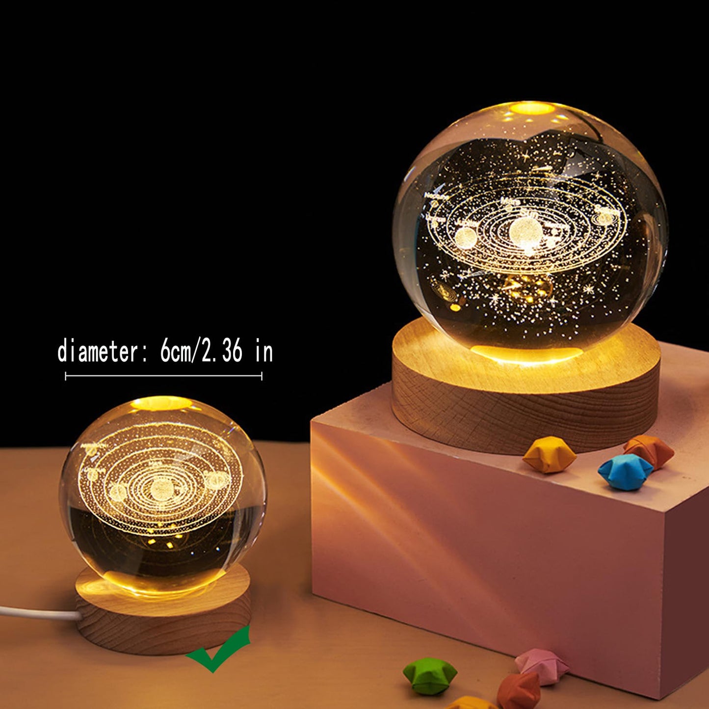 Kazetec 3D Crystal Ball Saturn Night Light 2.35Inch(60Mm) Space Decor Magical Globe Nightlight Kids Bedroom Decor Nightlight Decolamp As A Birthday Gift For Teens.