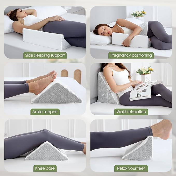 Wedge Pillow for Side Sleeping, 20in Triangle Bed Wedges & Body Positioners for Back Pain Relief, Seniors, After Surgery, Preventing Bedsores, Pregnancy Support