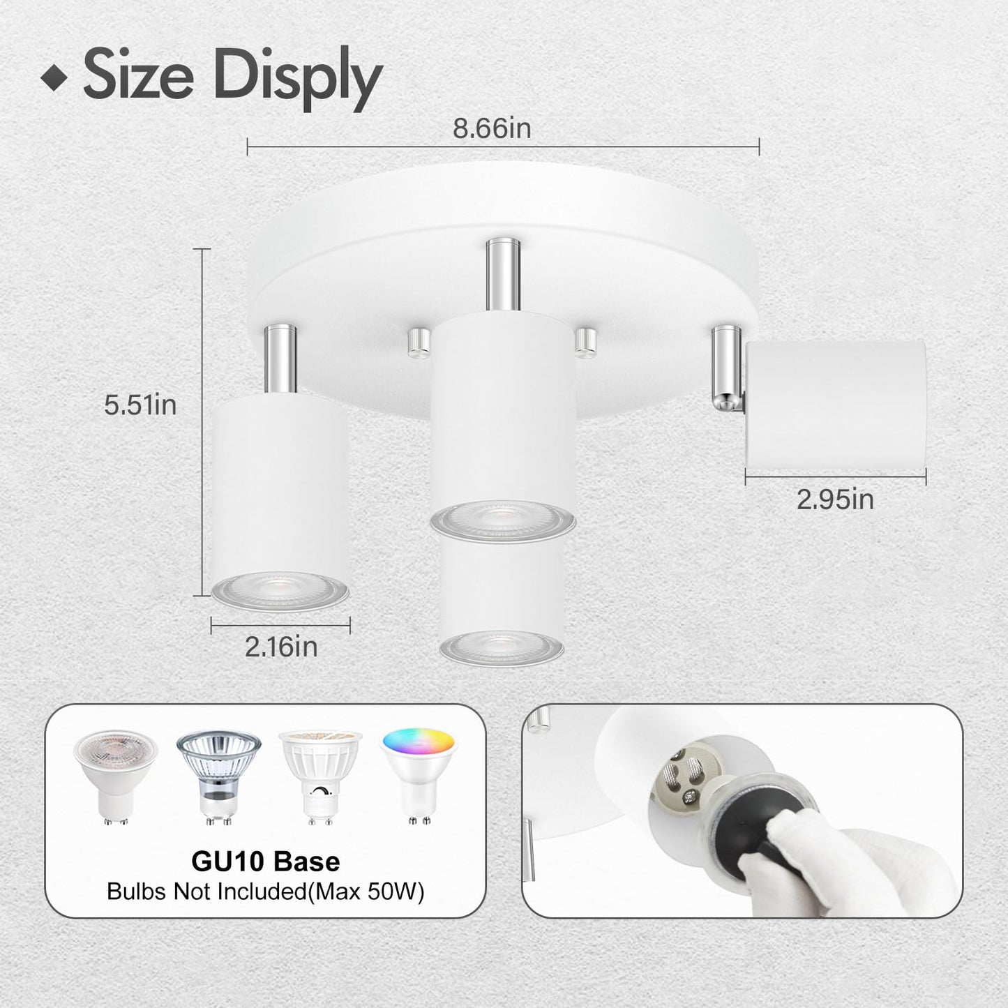 4 Light Track Lighting Fixtures Ceiling  Matte White Round Directional Ceiling Spotlight  Gu10 Flush Mount Track Fixture  Adjustable Modern Led Track Lights For Kitchen/Living Room  Bulb Not Included
