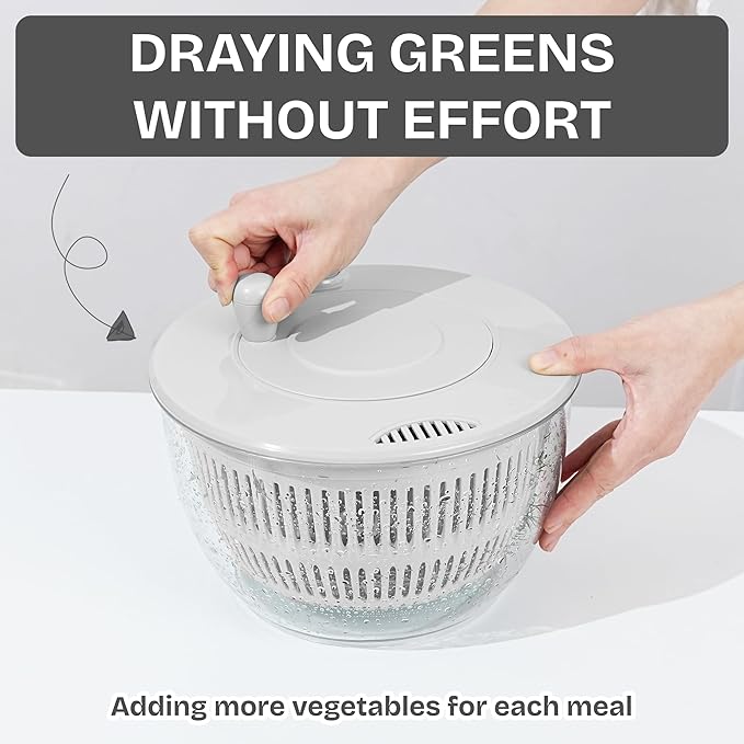 Salad Spinner – Large Capacity Lettuce Spinner Bowl with Locking Lid, Non‑Slip Base & Vegetable/Fruit Washer Dryer, BPA‑Free, Dishwasher Safe (White)
