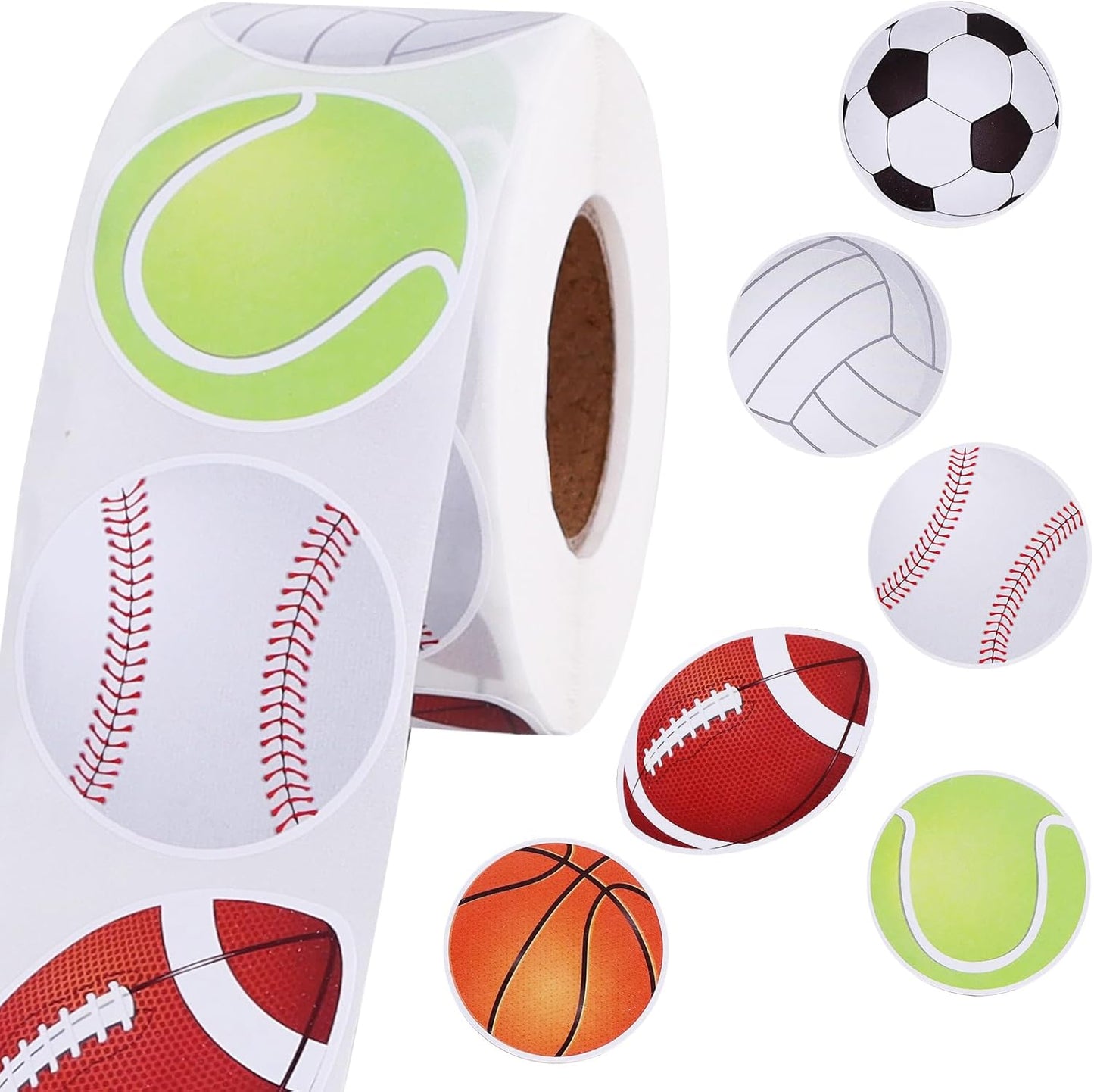 Vuzvuv 600 Pcs Sport Ball Stickers for Gift Bag Envelope Seal,Self-Adhesive Sports Ball Sticker Labels Roll for Home School Sports Themed Party Decor