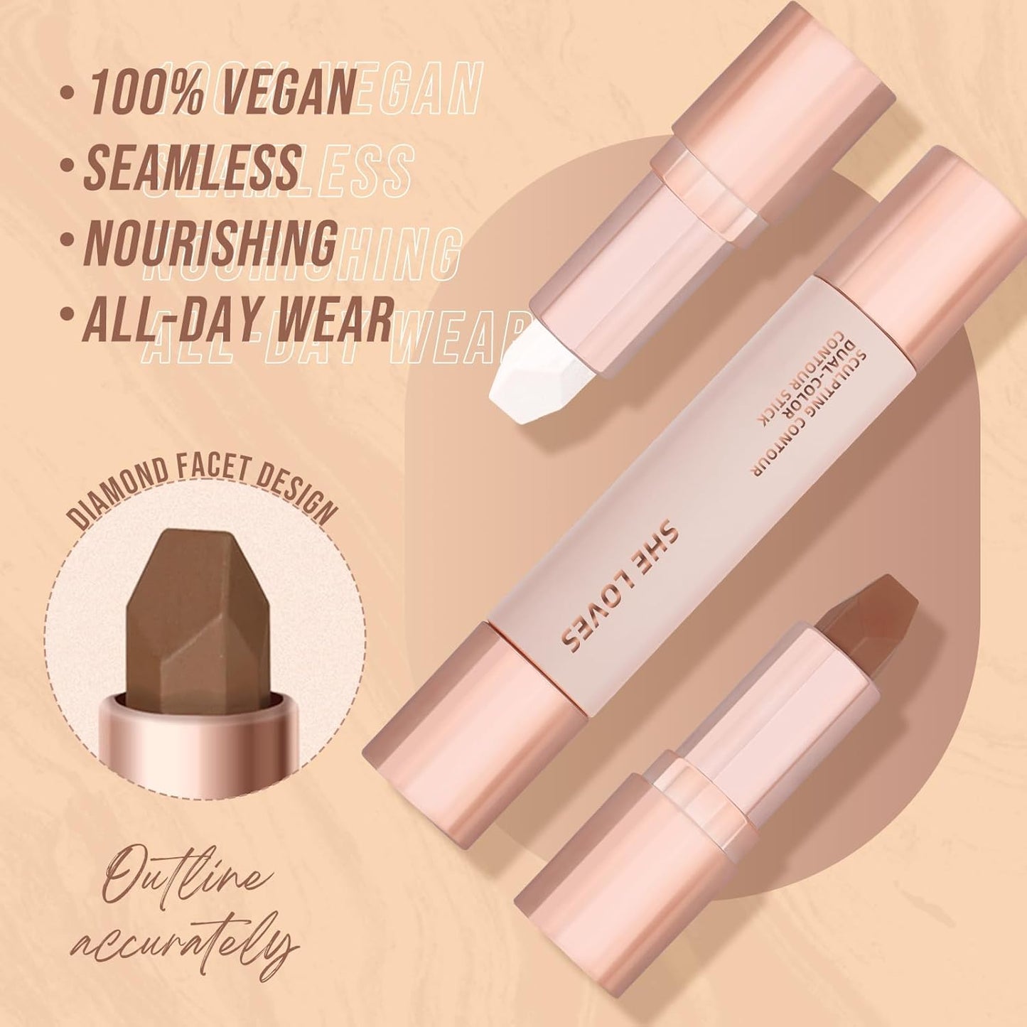 Contour Stick, Highlighter Makeup, 2 in 1 Cream Bronzer Stick-Blendable, Moisturizing Formula-Lanolin, Beeswax, Smooth Waterproof Long-lasting Effect, Buildable Contour Stick Makeup For Face (02#)
