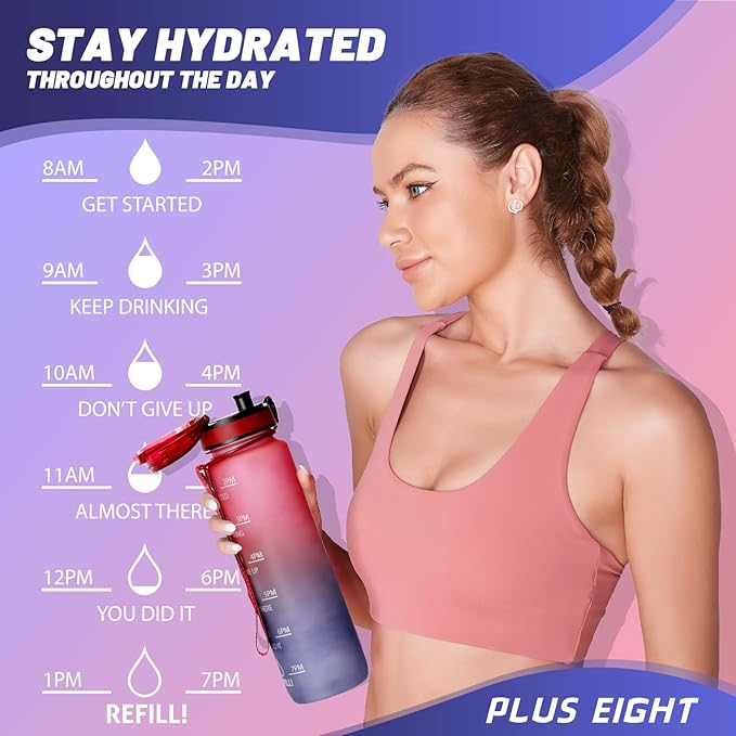 Sports Water Bottle, 32 oz Motivational Water Bottles with Time Marker to Drink, Leak-Proof Tritan BPA-Free with Carrying Strap for Women Men Gym Fitness Outdoor (Red Black)