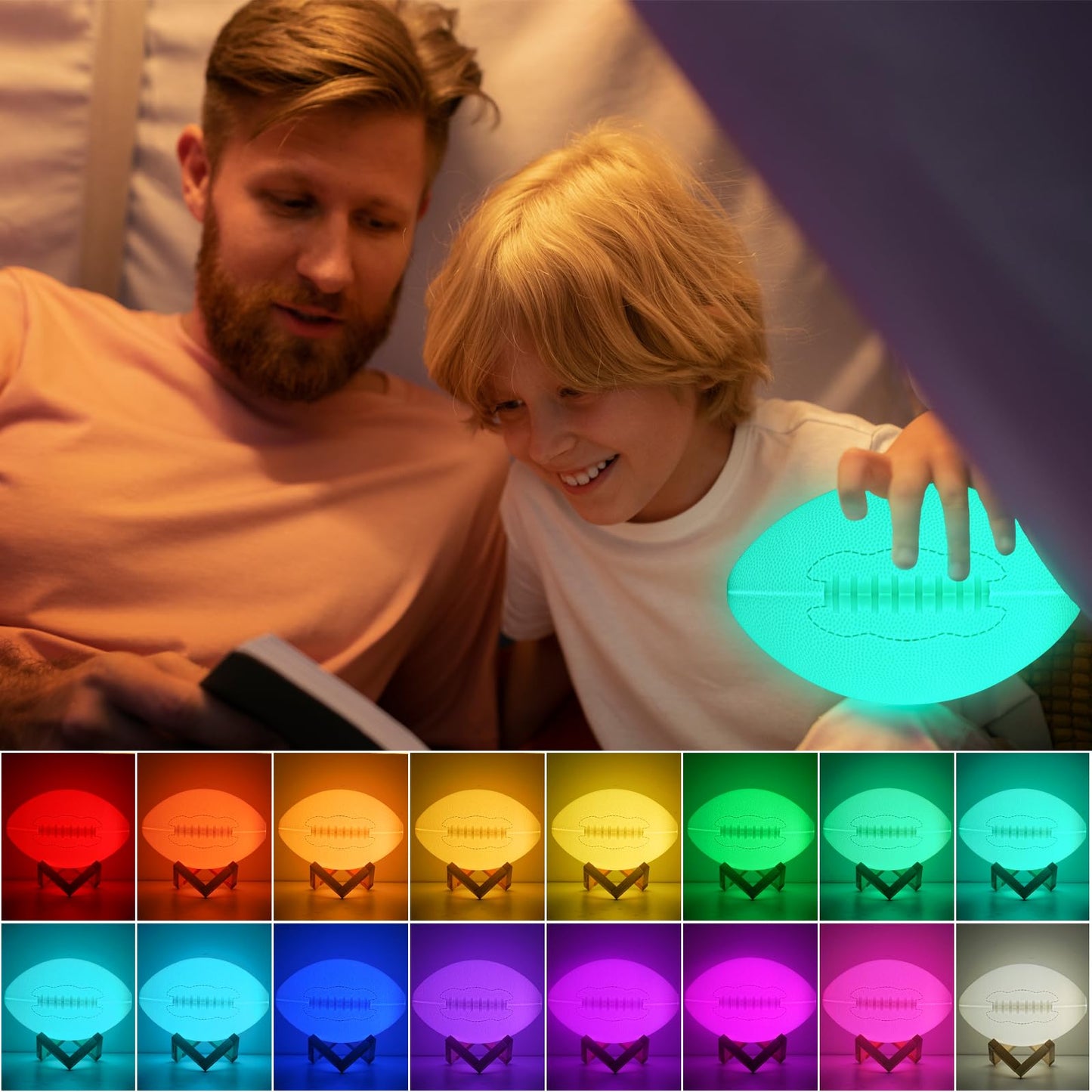 Olee Odee Football Night Light Lamp, Remote Control, 16 Colors, M (7.7inD x 4.9inW x 4.9inH), Multicolor, Model OODE