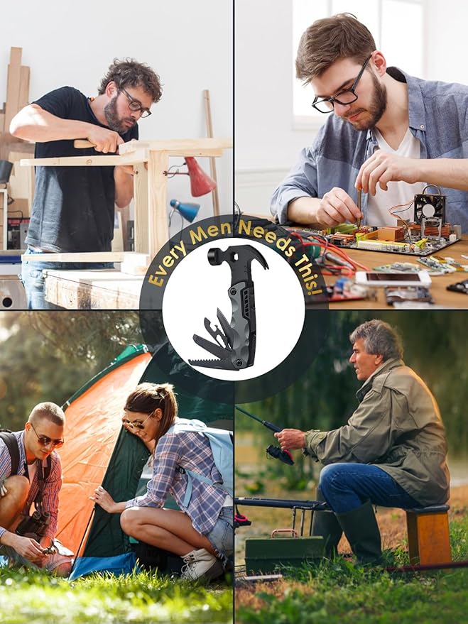 Multitool Camping Accessories Stocking Stuffers for Men Dad Gifts, 13 In 1 Survival Multi Tools Hammer Christmas Cool Gadgets for Adults Him Boyfriend Husband Grandpa Women Birthday Valentines Fathers