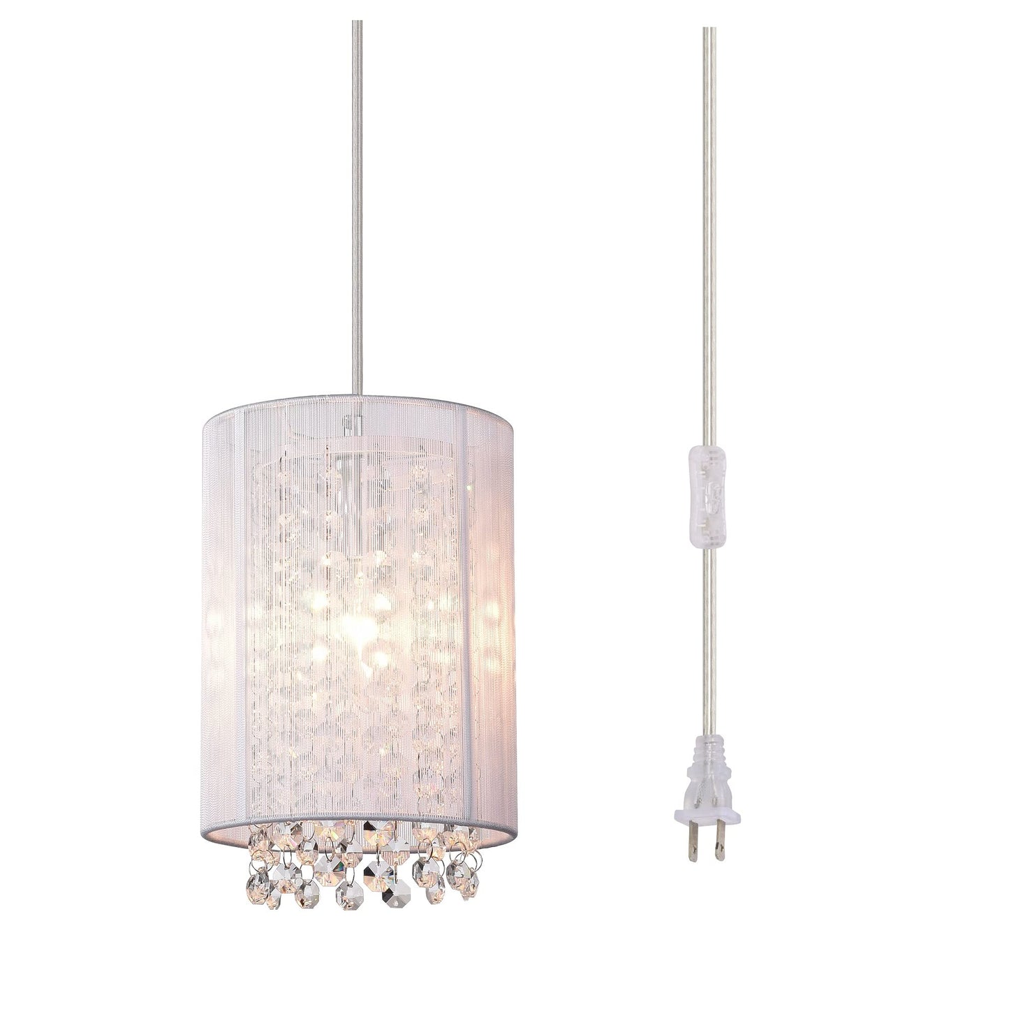 Lalula Mini Pendant Light - White Crystal Chandelier, 5.9 Plug-In Design For Girls Bedroom, Nursery, Bathroom, Easy To Install