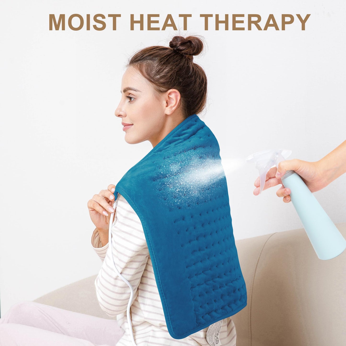 Deepsoon Heating Pad,Electric Heating Pads for Back,Neck,Abdomen,Moist Heating Pad for Shoulder,Knee,Arms,Legs,Dry/Moist Heat & Auto Shut Off,Christmas Gifts for Men and Women,Blue,24x20 Inch