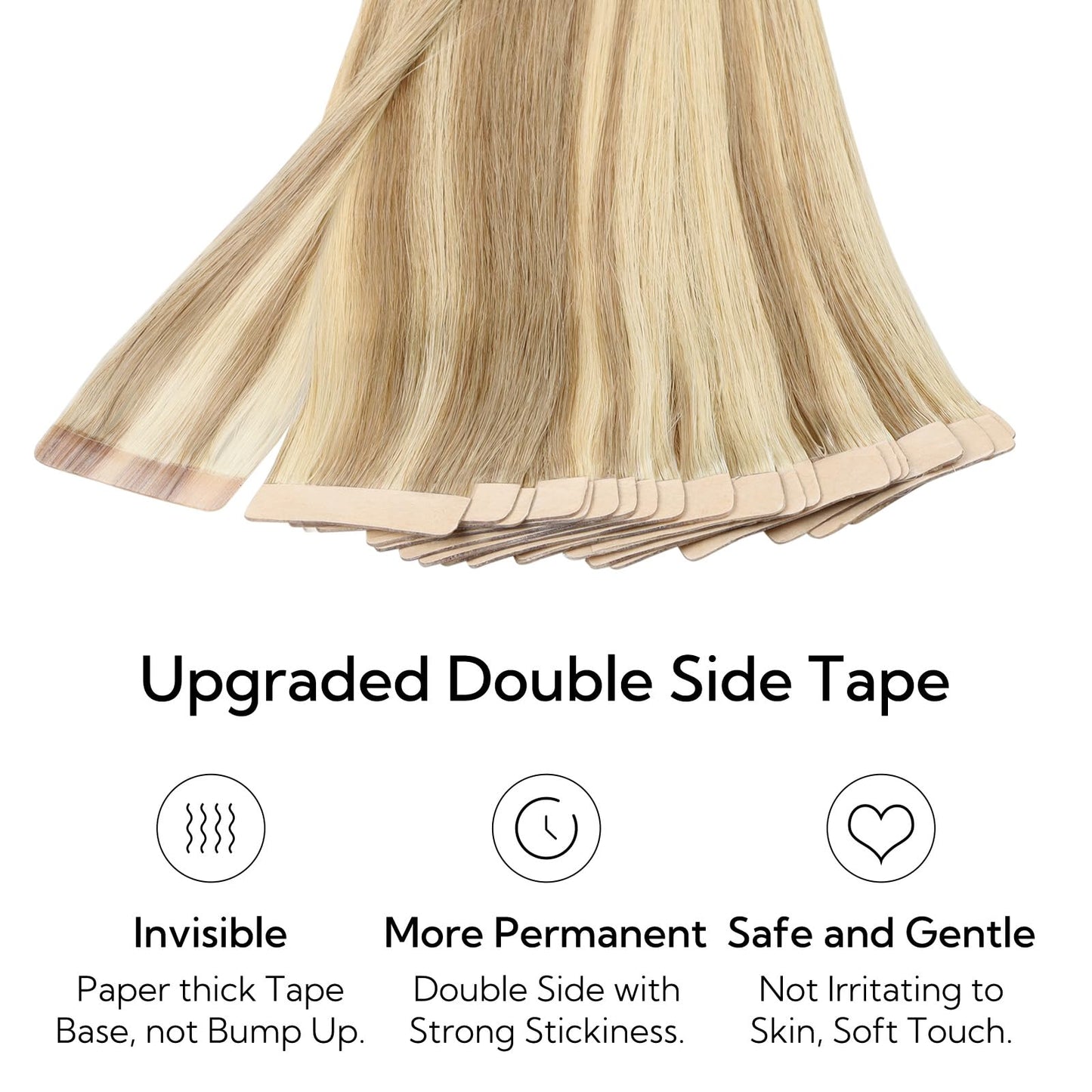 HOTBANANA Tape in Hair Extensions, 12 Inch 20pcs Balayage Light Blonde Highlighted Golden Blonde Straight Human Hair Tape in Ext