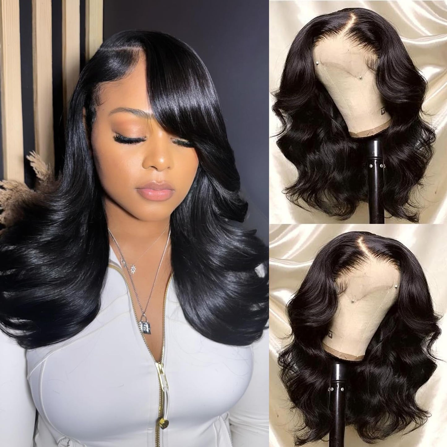 Gureimi 16 Inch Bob Wig Human Hair Short Body Wave Lace Front Wigs Human Hair 13x6 HD Lace Front Wigs Human Hair 200 Density Bod