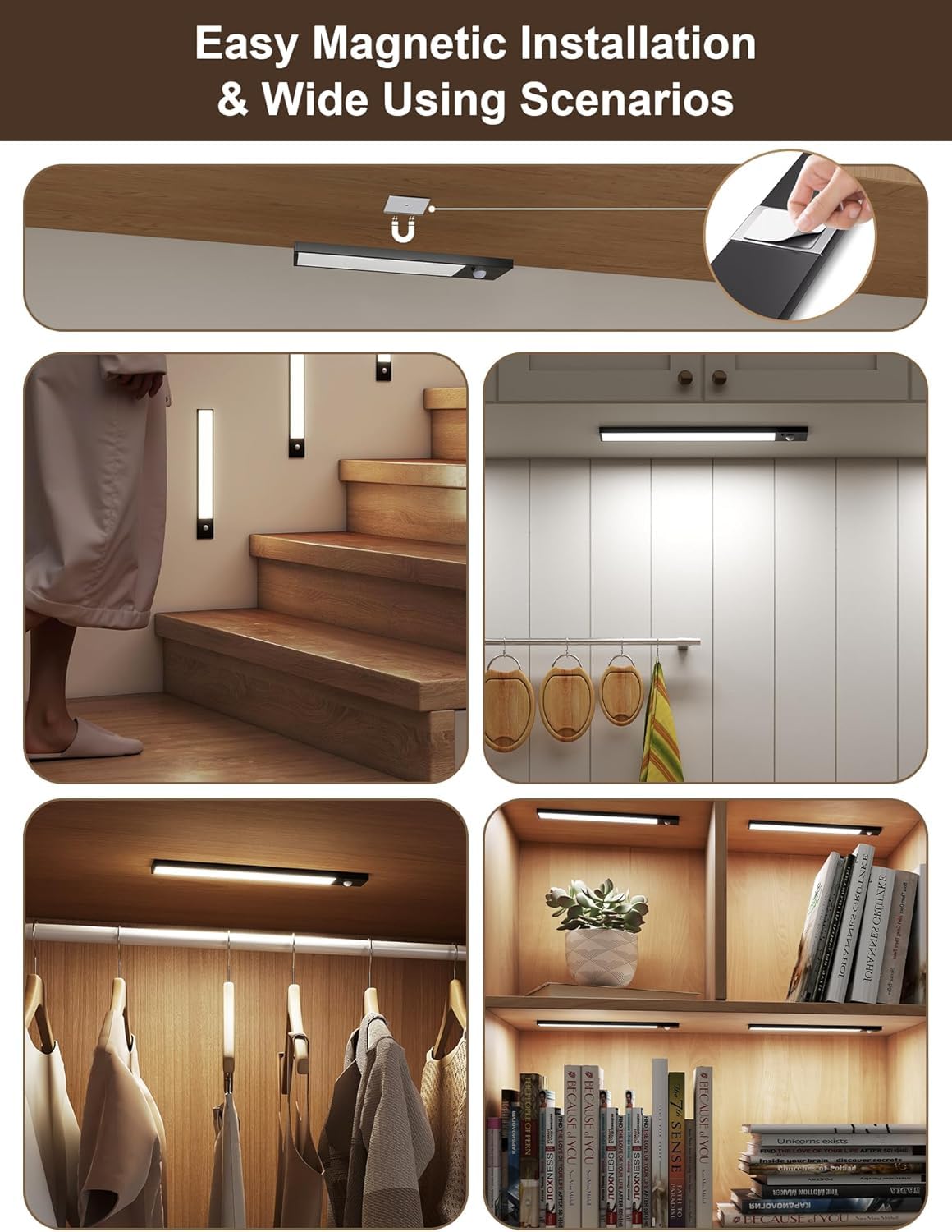 Tnight 8Inch Under Cabinet Lighting Wireless 56 Led -3 Color& 7 Levels Cabinet Lights 3000Mah Dimmable Magnetic Cabinet Lights  Motion Activated Under Cabinet Light For Kitchen?Remote?Magnetic ?2Pack
